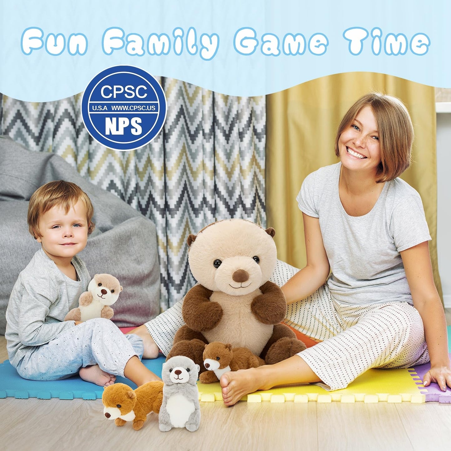 MaoGoLan 5pc Otter Plush Family – Mama & Babies (14.5 inch)