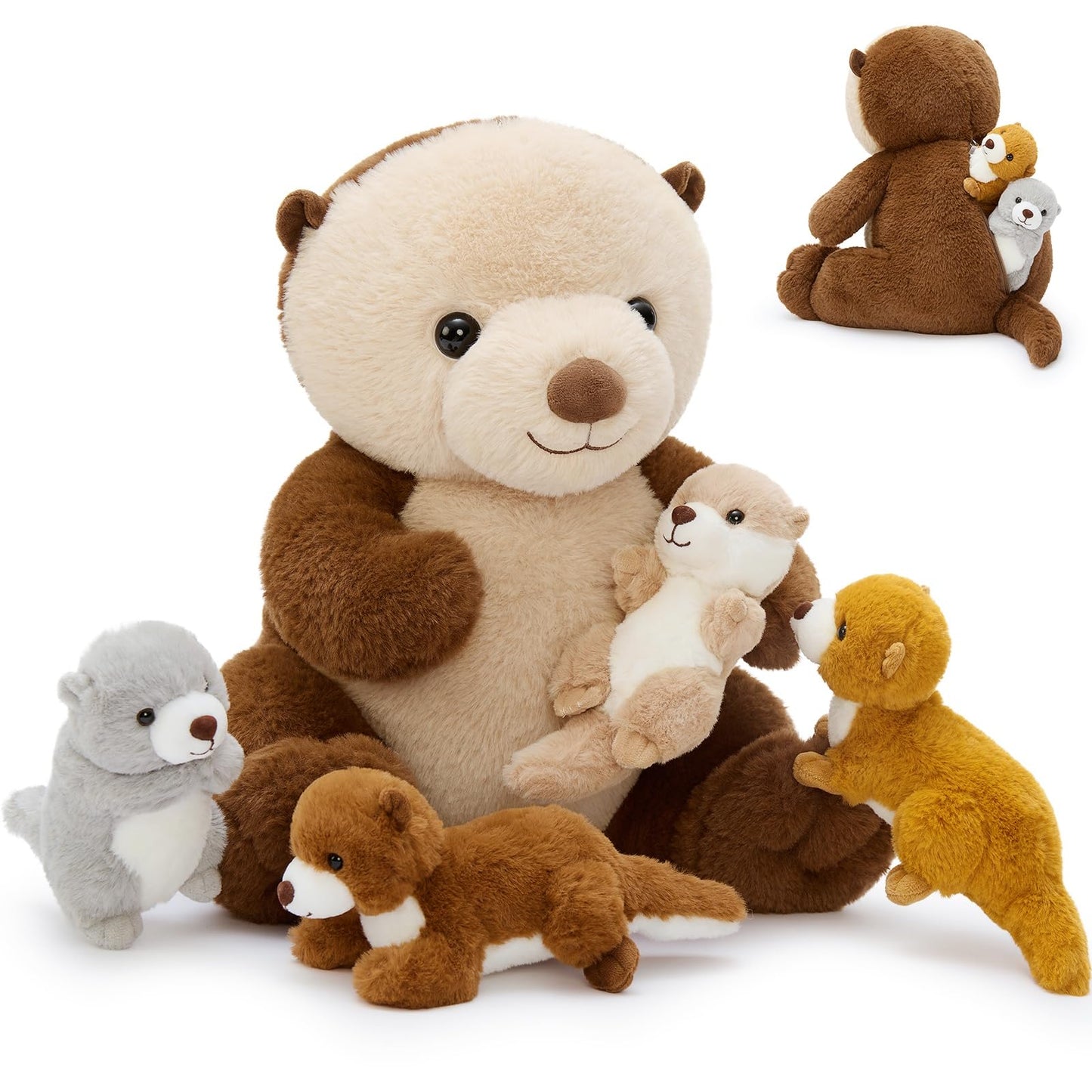 MaoGoLan 5pc Otter Plush Family – Mama & Babies (14.5 inch)
