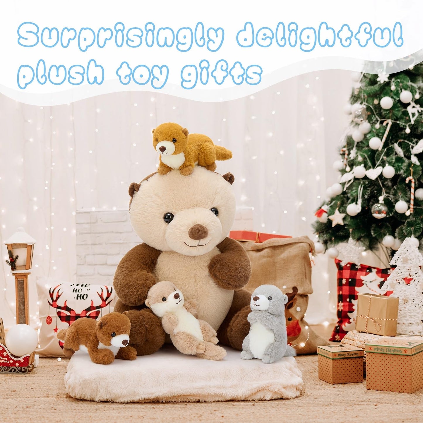 MaoGoLan 5pc Otter Plush Family – Mama & Babies (14.5 inch)