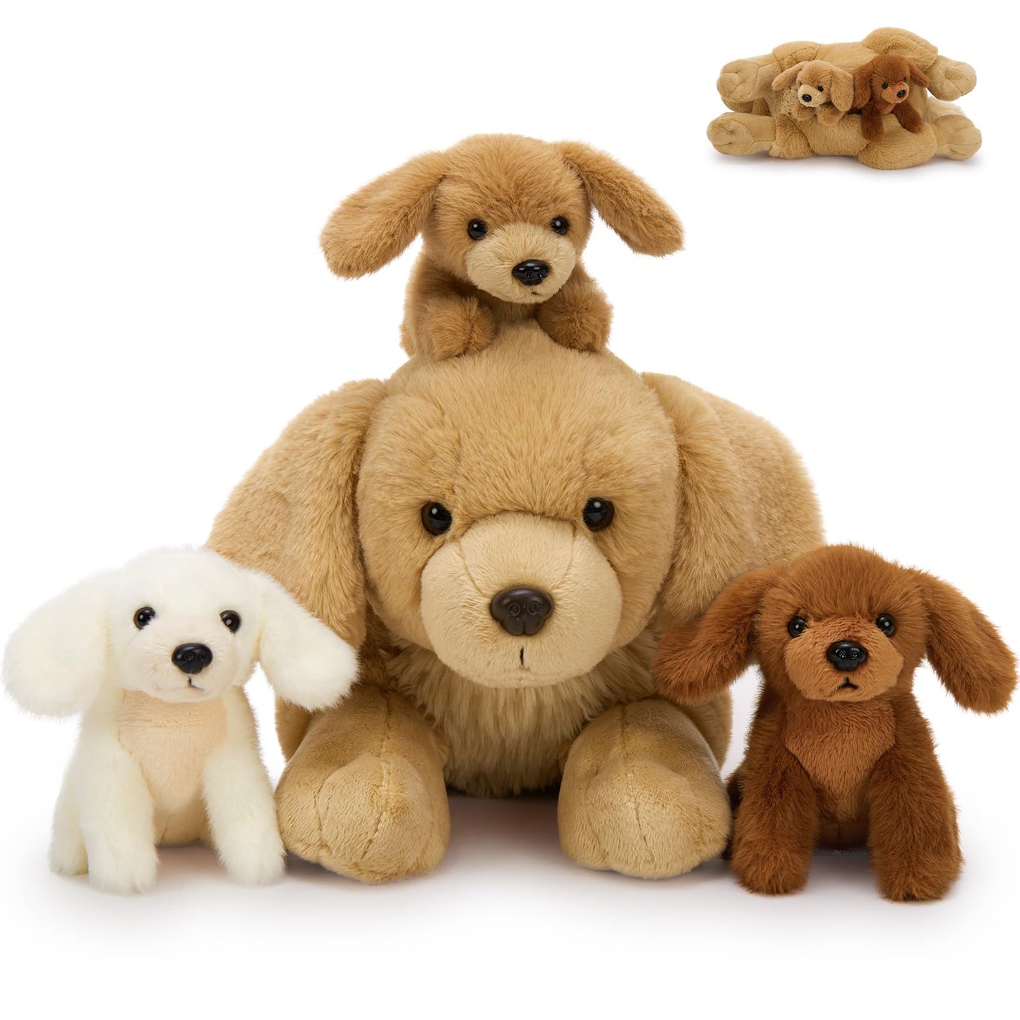 MaoGoLan 4-Piece Golden Retriever Plush Set – Mama Dog with 3 Puppies, 18" Soft Stuffed Animals