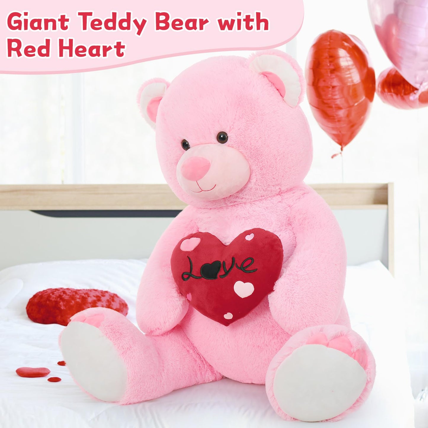 MaoGoLan 51-Inch Pink Teddy Bear with Red Heart — Plush Gift