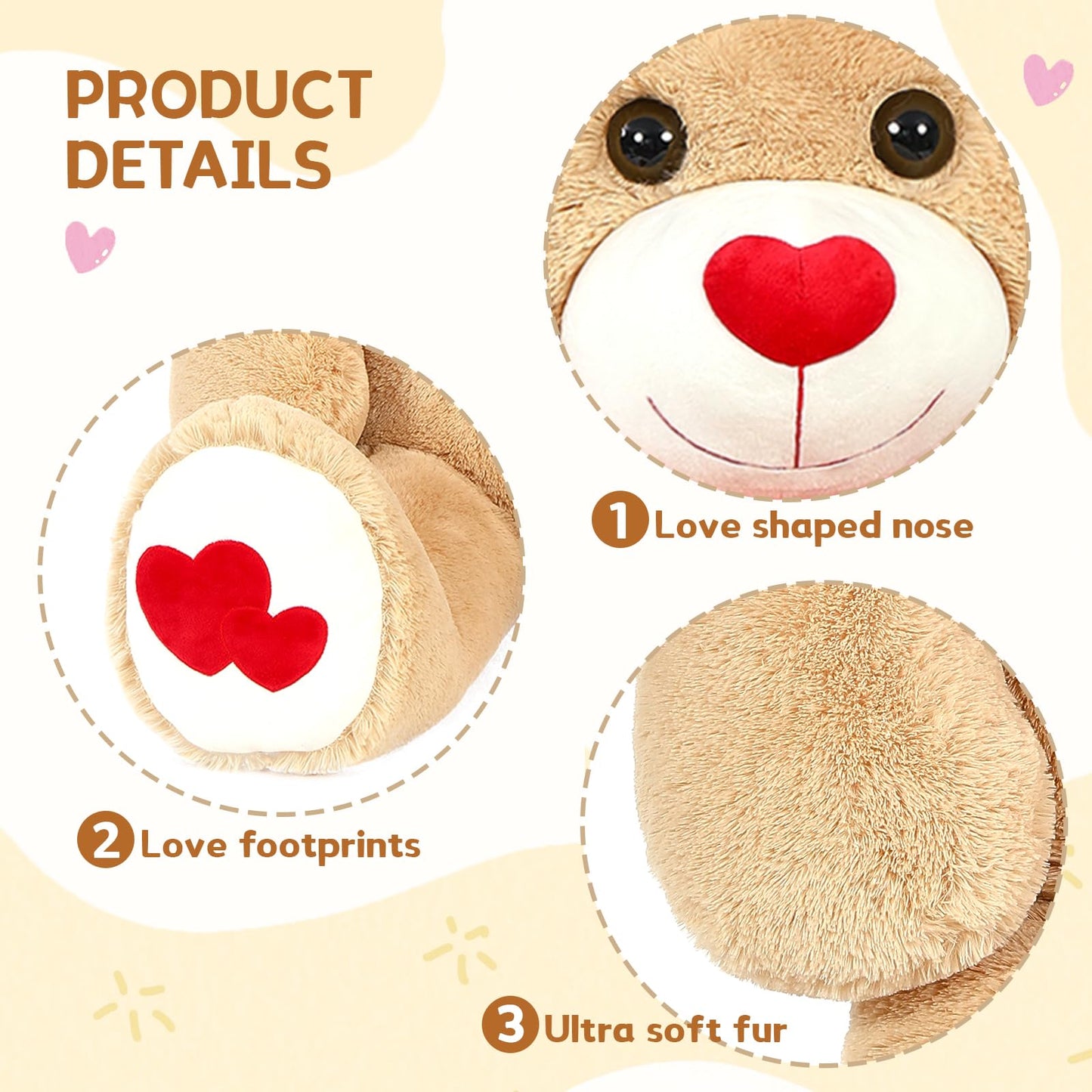 MaoGoLan Giant 47-Inch Teddy Bear Plush – Heart Footprints & Heart Nose | Valentine Gift