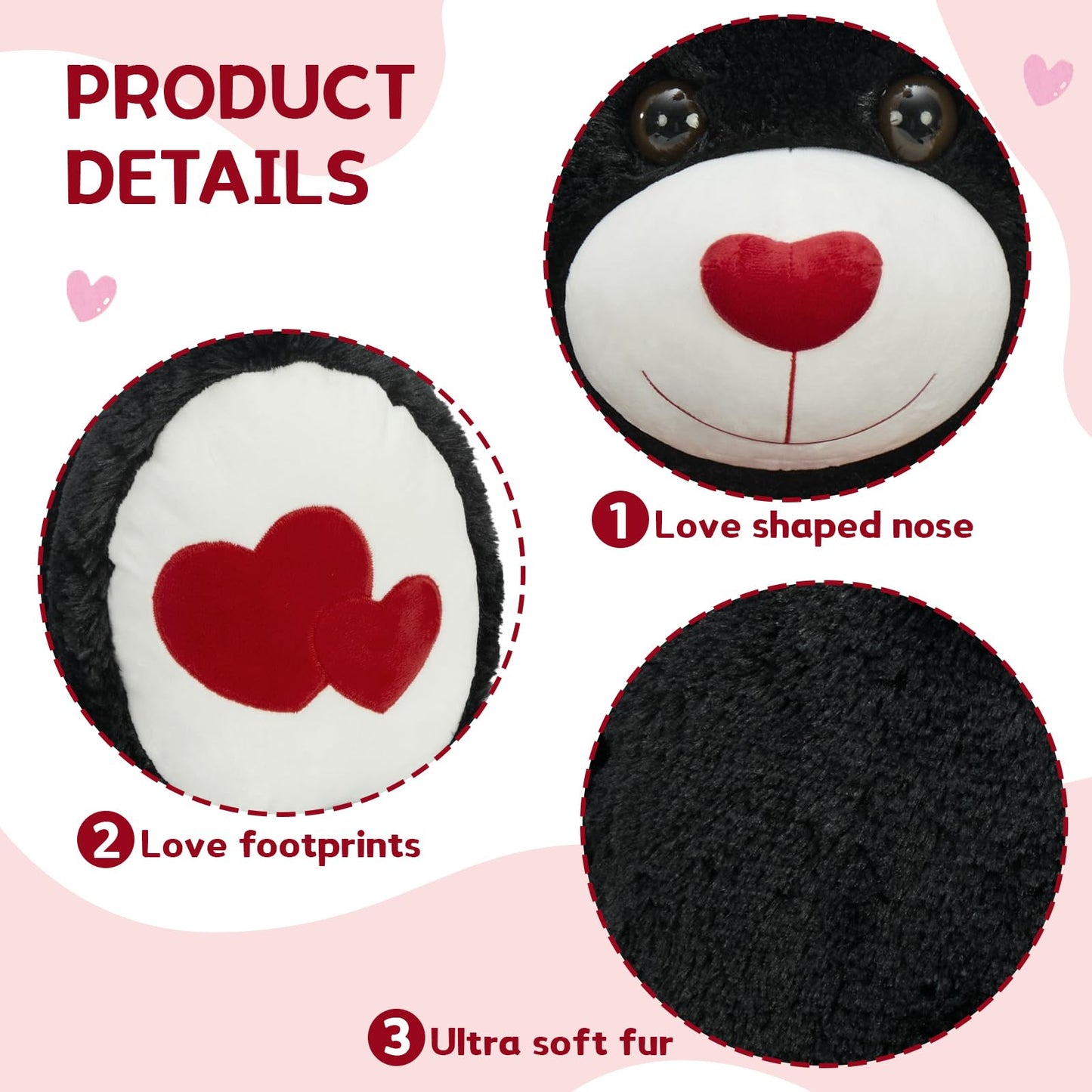 MaoGoLan Giant 47-Inch Teddy Bear Plush – Heart Footprints & Heart Nose | Valentine Gift