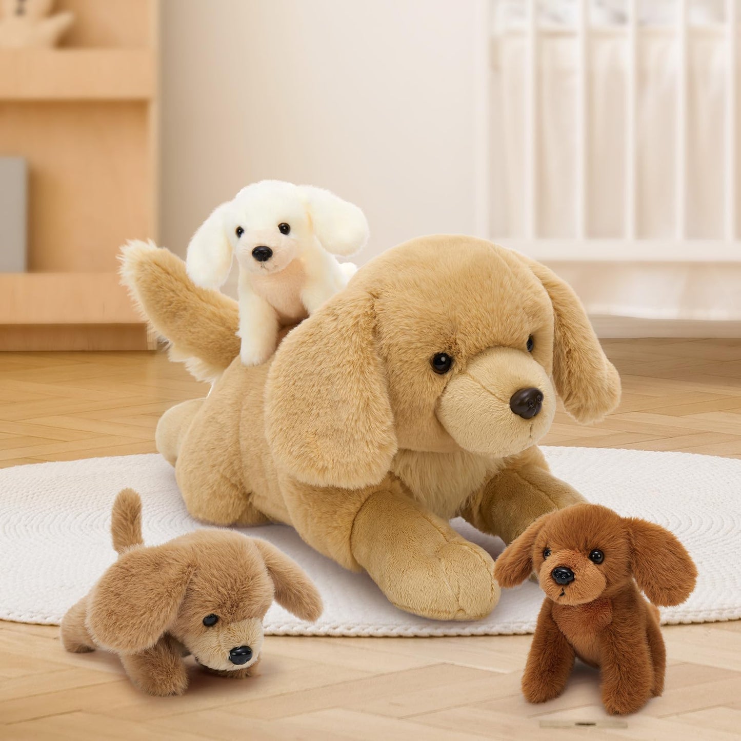 MaoGoLan 4-Piece Golden Retriever Plush Set – Mama Dog with 3 Puppies, 18" Soft Stuffed Animals
