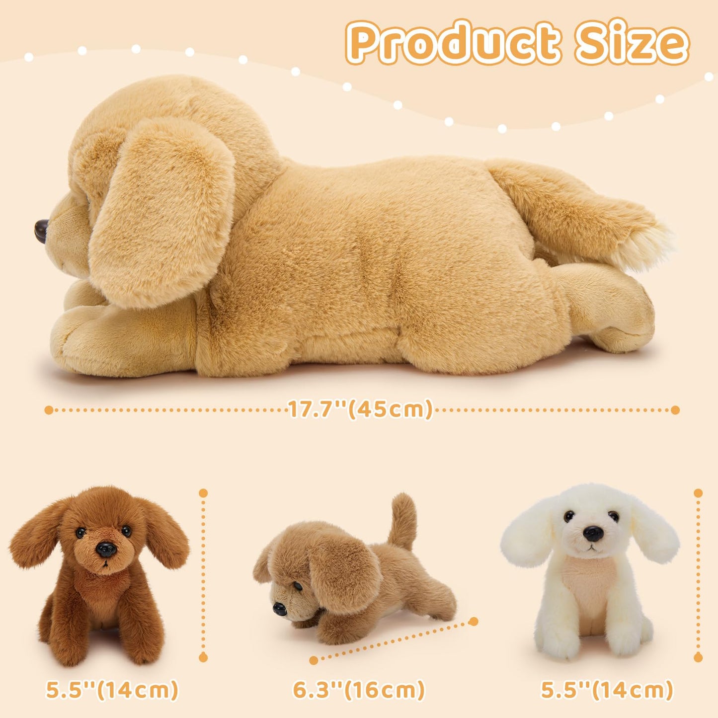 MaoGoLan 4-Piece Golden Retriever Plush Set – Mama Dog with 3 Puppies, 18" Soft Stuffed Animals