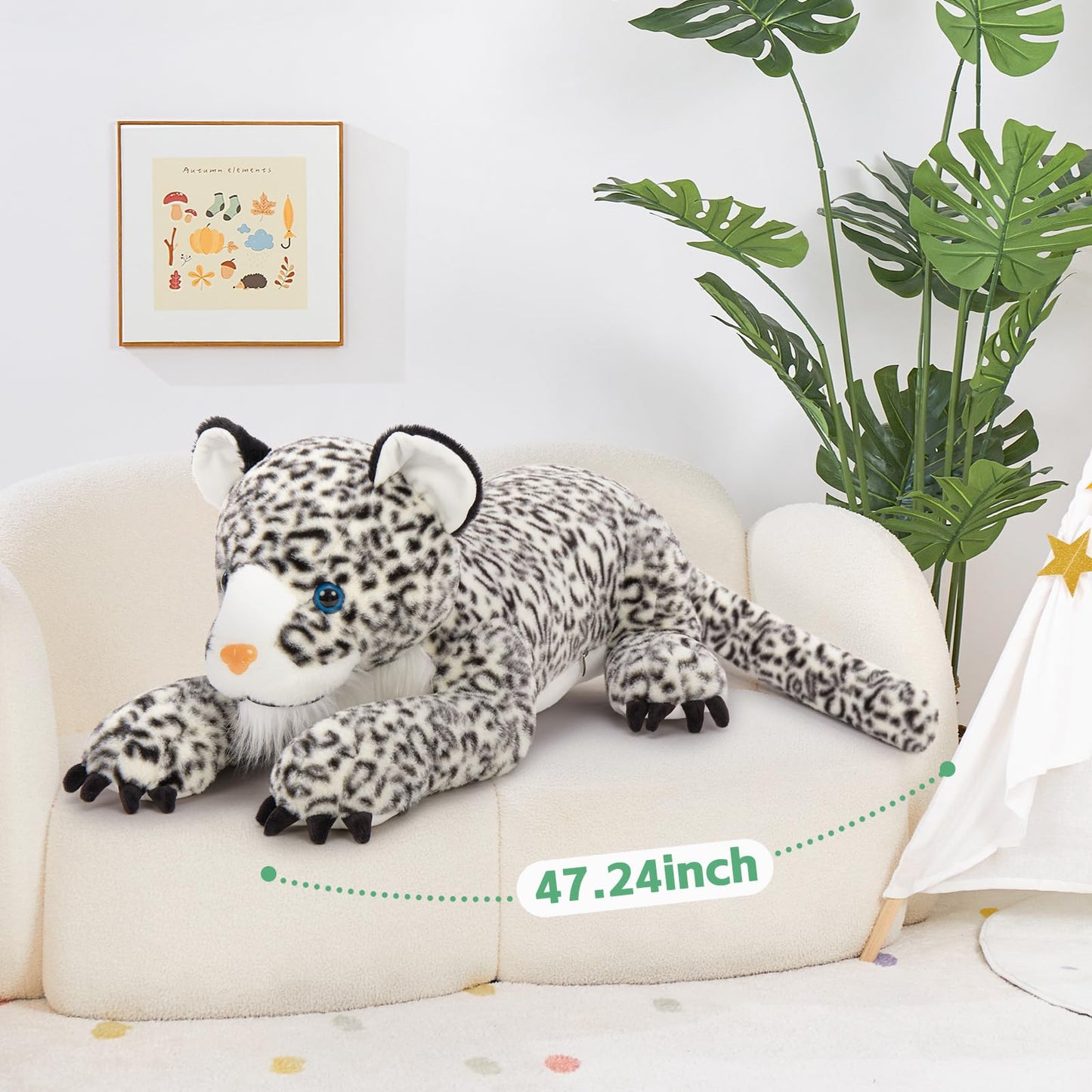 MaoGoLan Giant Realistic Snow Leopard Stuffed Animal – 47” Soft Plush Toy & Pillow
