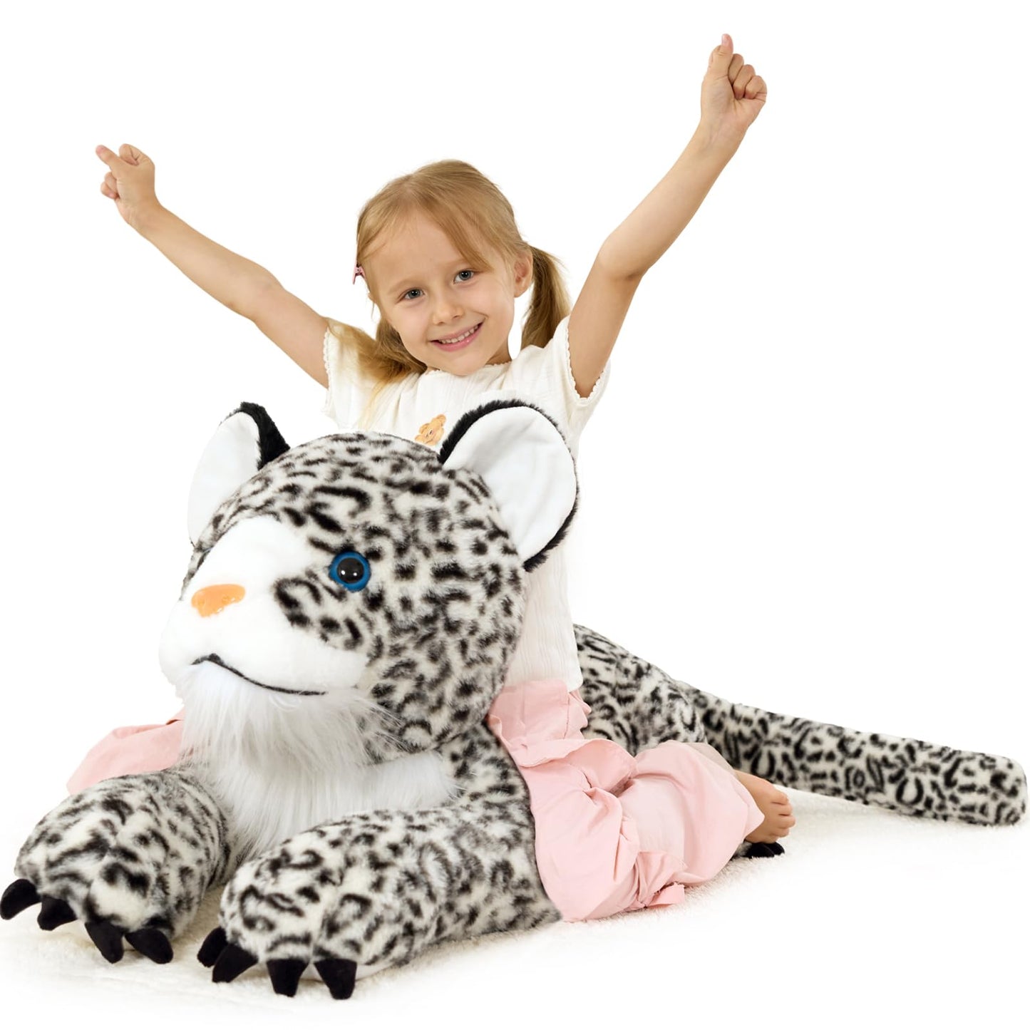 MaoGoLan Giant Realistic Snow Leopard Stuffed Animal – 47” Soft Plush Toy & Pillow