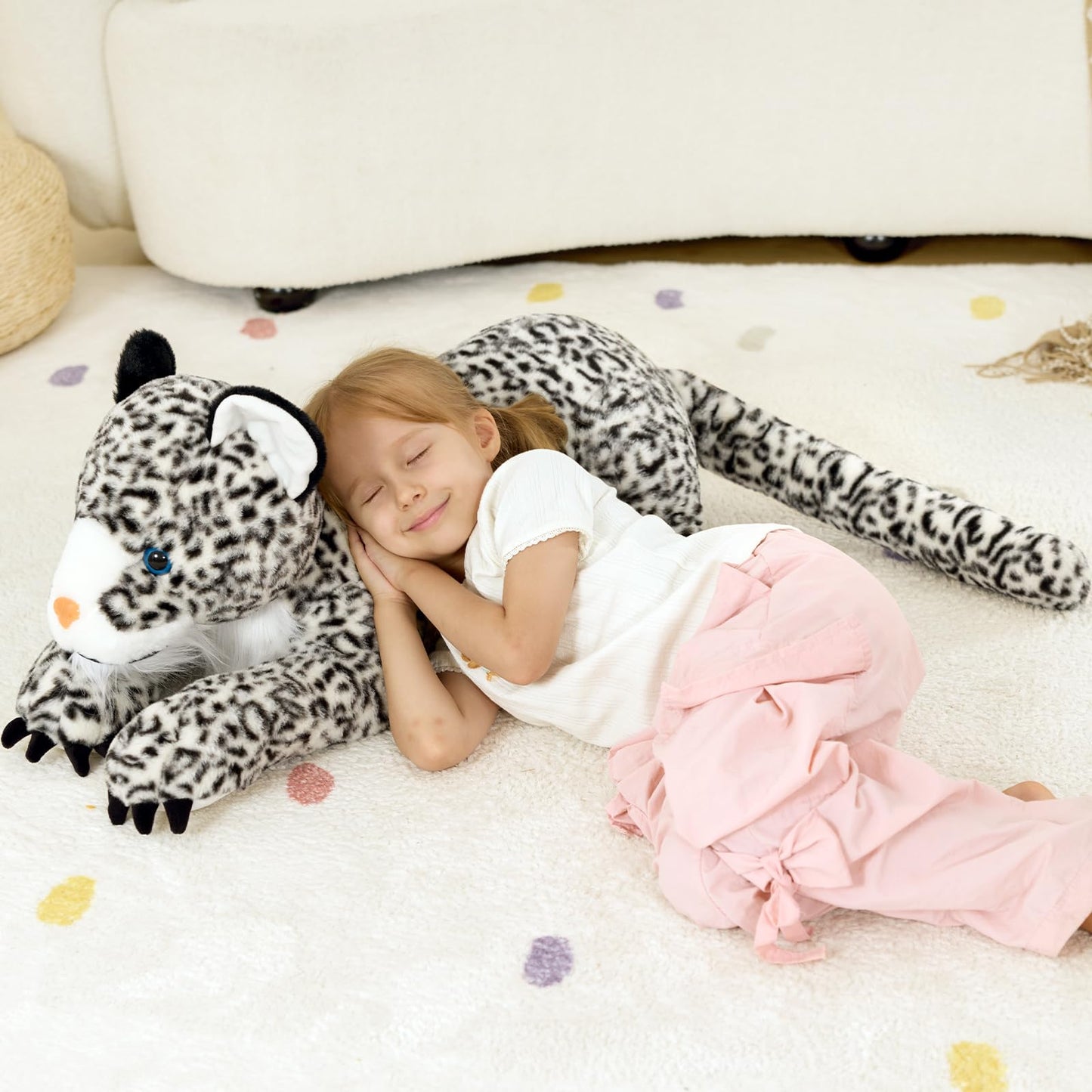 MaoGoLan Giant Realistic Snow Leopard Stuffed Animal – 47” Soft Plush Toy & Pillow