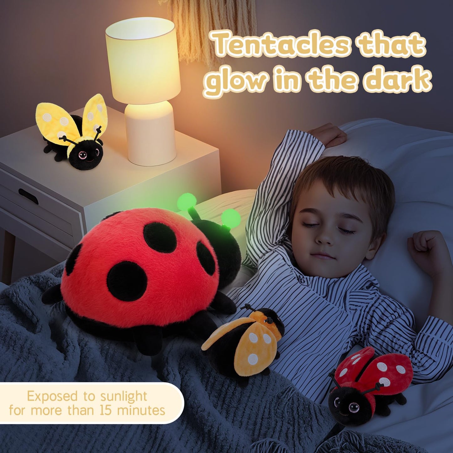 MaoGoLan 4Pcs Ladybug Plush Set – Glow-in-Dark Mama + 3 Babies
