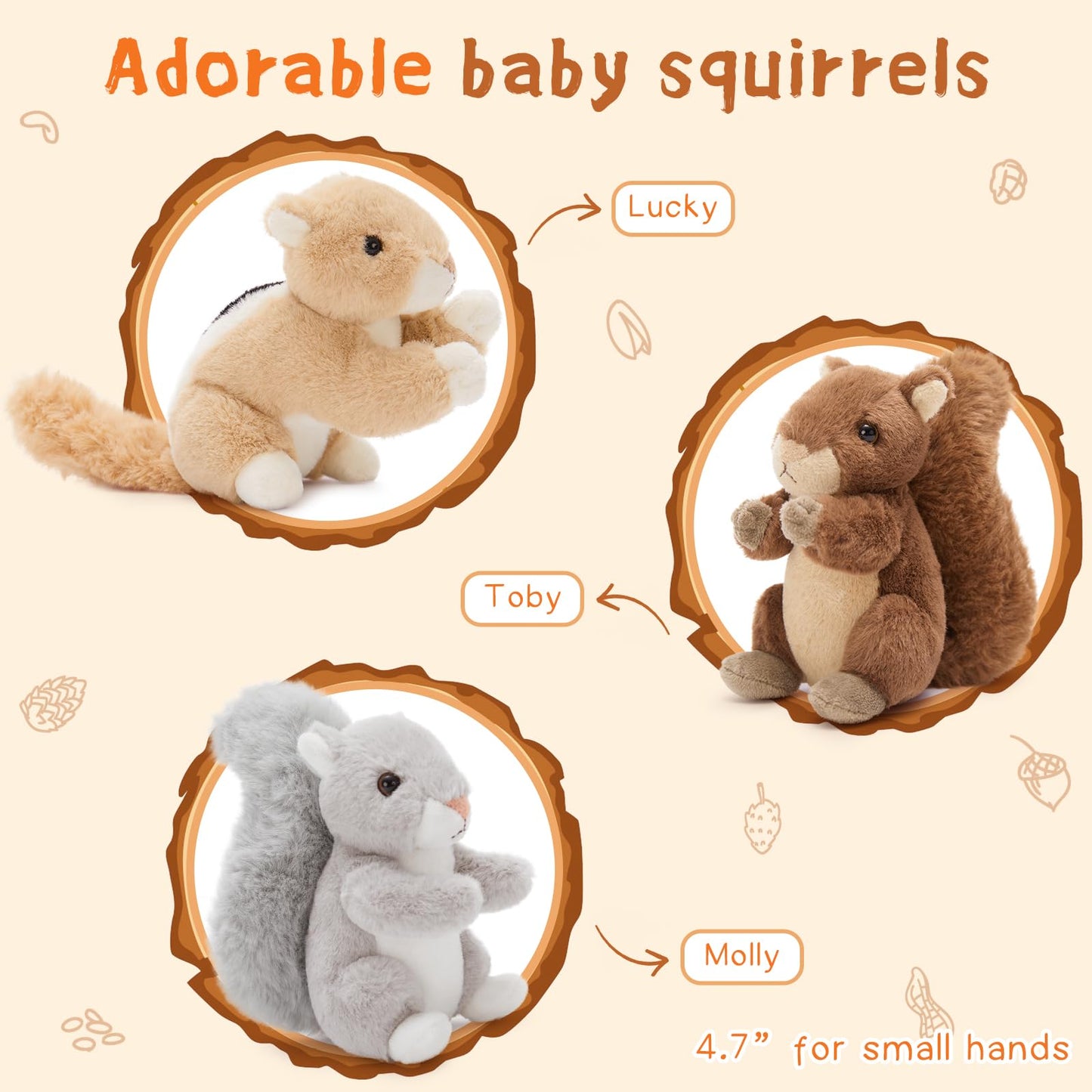 MaoGoLan 4Pcs Squirrels Plush Set – Realistic Squirrel Toys with 3 Baby Squirrels