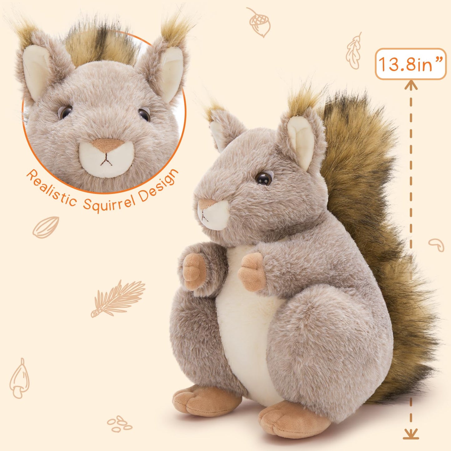 MaoGoLan 4Pcs Squirrels Plush Set – Realistic Squirrel Toys with 3 Baby Squirrels