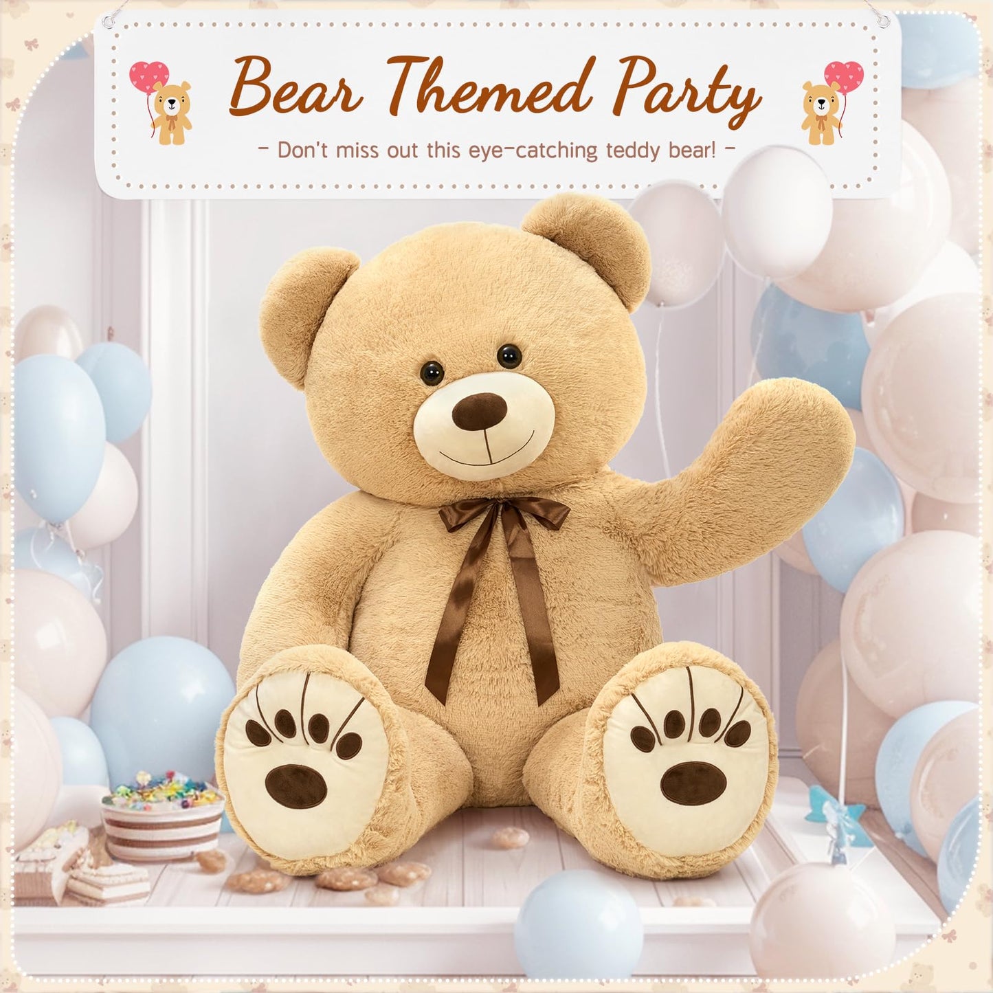 MaoGoLan 59-Inch Giant Teddy Bear – Cream Plush, 5ft Big Stuffed Animal for Kids, Gifts & Decor