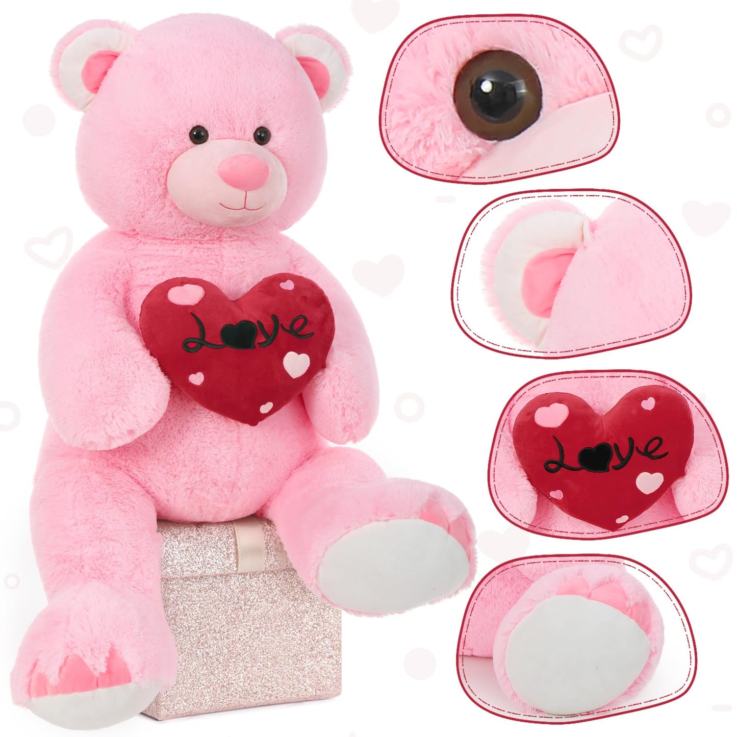 MaoGoLan 51-Inch Pink Teddy Bear with Red Heart — Plush Gift