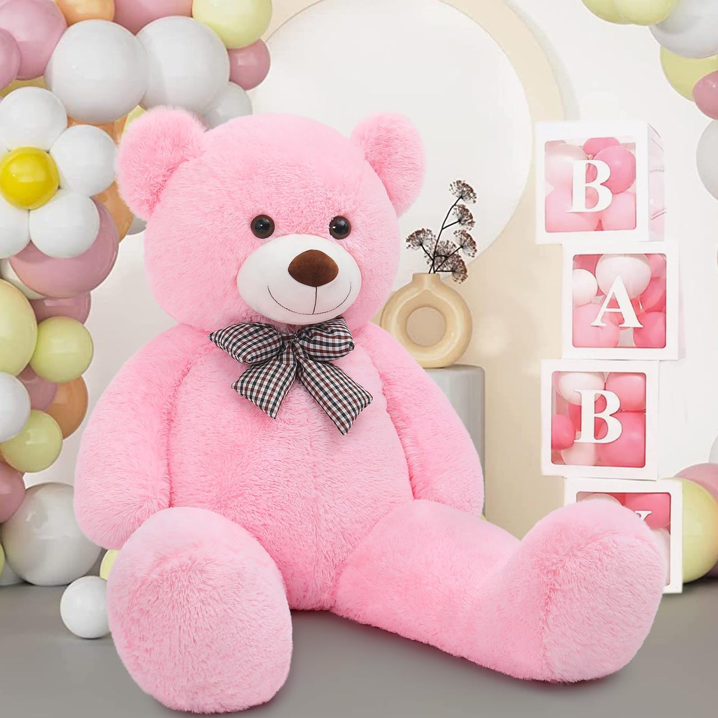 MaoGoLan Giant Teddy Bear - 4 ft Pink Plush, Adorable Big Teddy Bear for Gifts & Decor