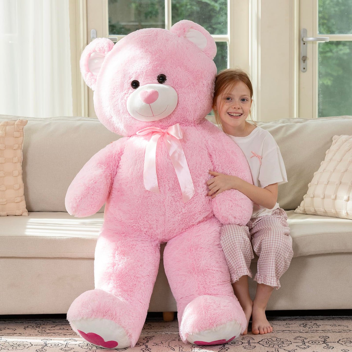 MaoGoLan Giant Pink Teddy Bear Plush 47 Inch – Heart Footprints & Heart Nose
