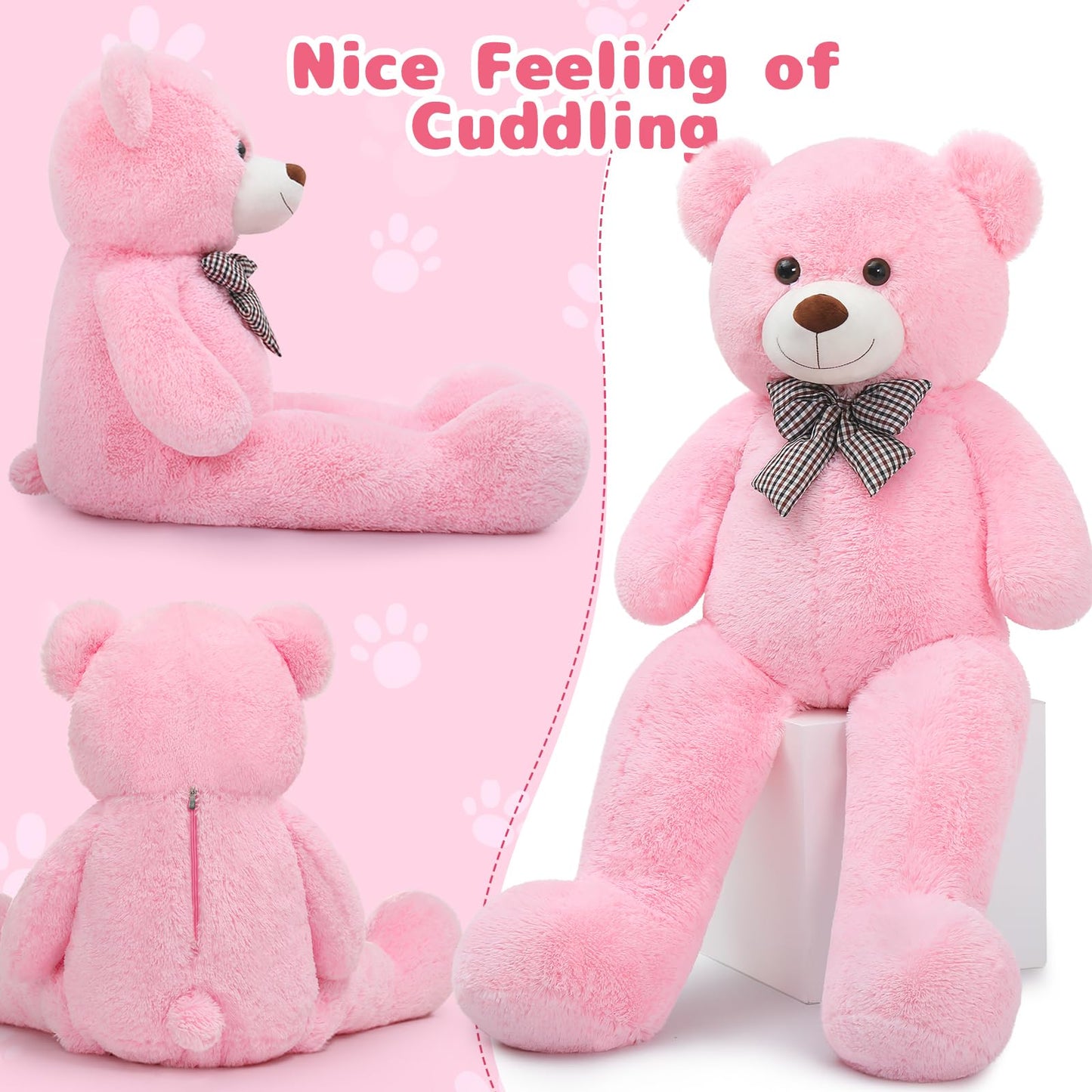 MaoGoLan Giant Teddy Bear - 4 ft Pink Plush, Adorable Big Teddy Bear for Gifts & Decor