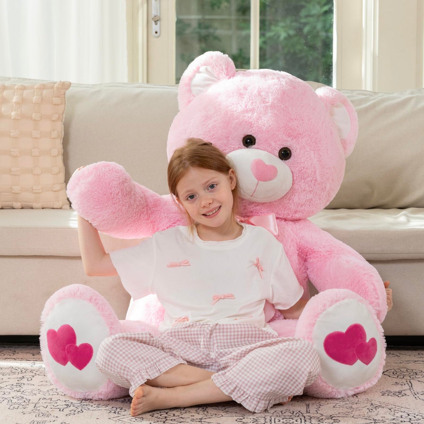 MaoGoLan Giant Pink Teddy Bear Plush 47 Inch – Heart Footprints & Heart Nose