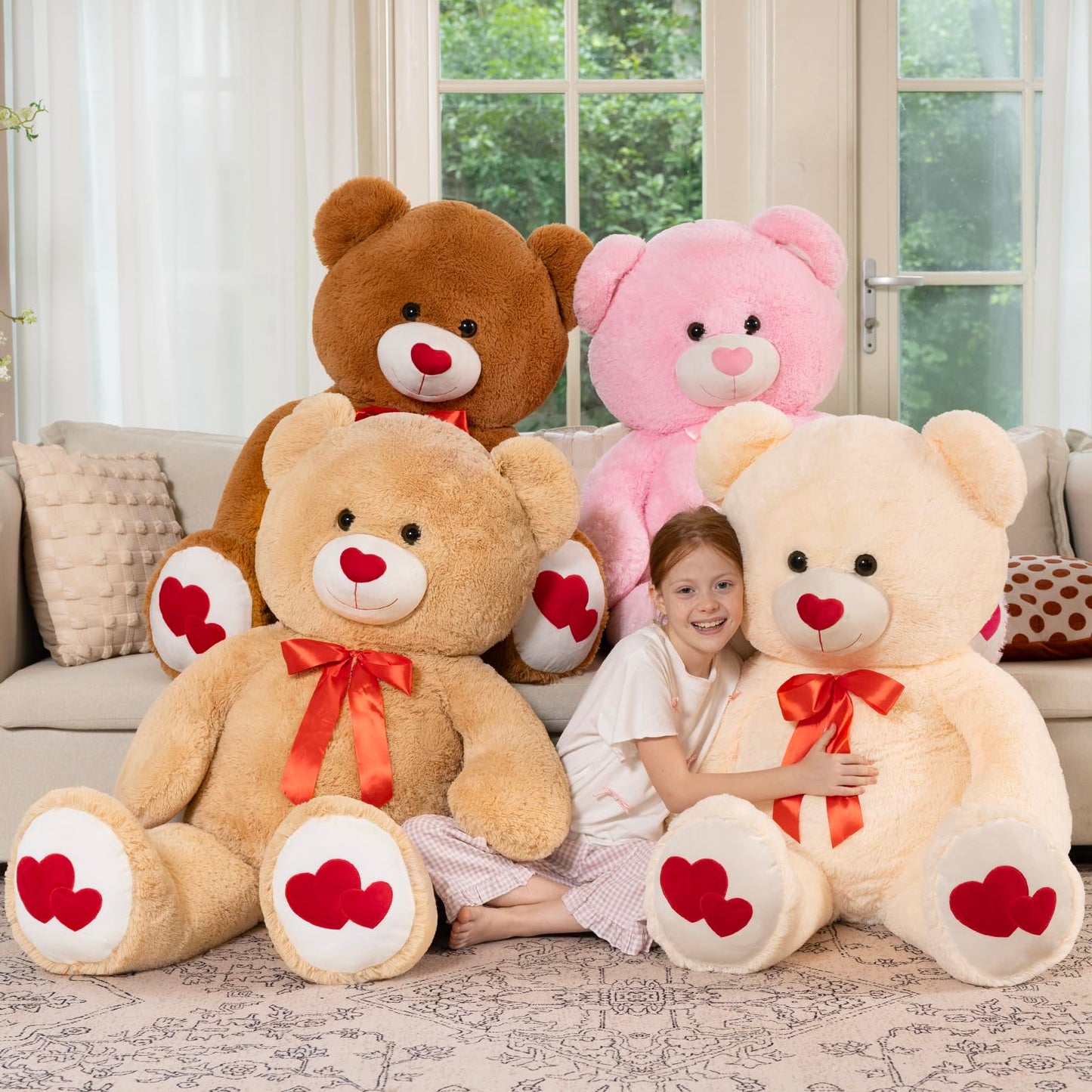 MaoGoLan Giant Pink Teddy Bear Plush 47 Inch – Heart Footprints & Heart Nose