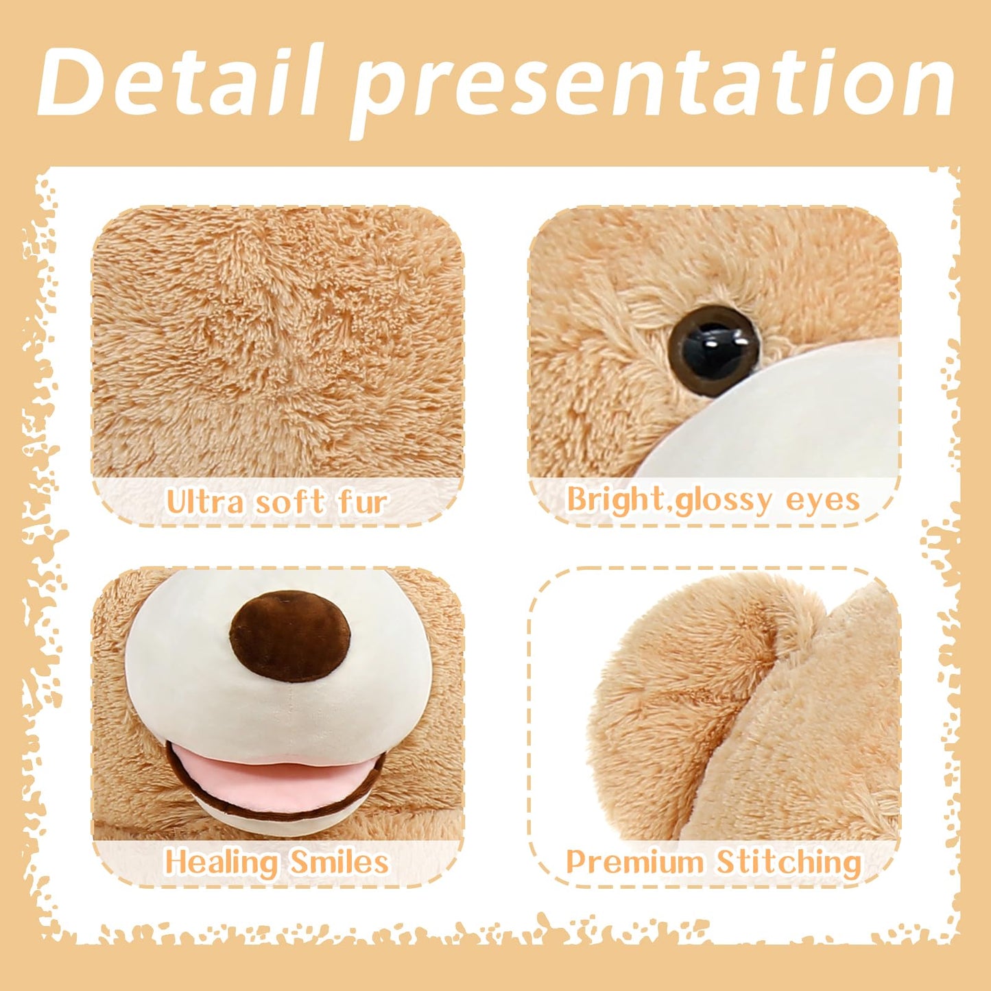 MaoGoLan 6 Feet Giant Plush Teddy Bear — Soft, Fluffy Jumbo Bear for Loved Ones (Brown)