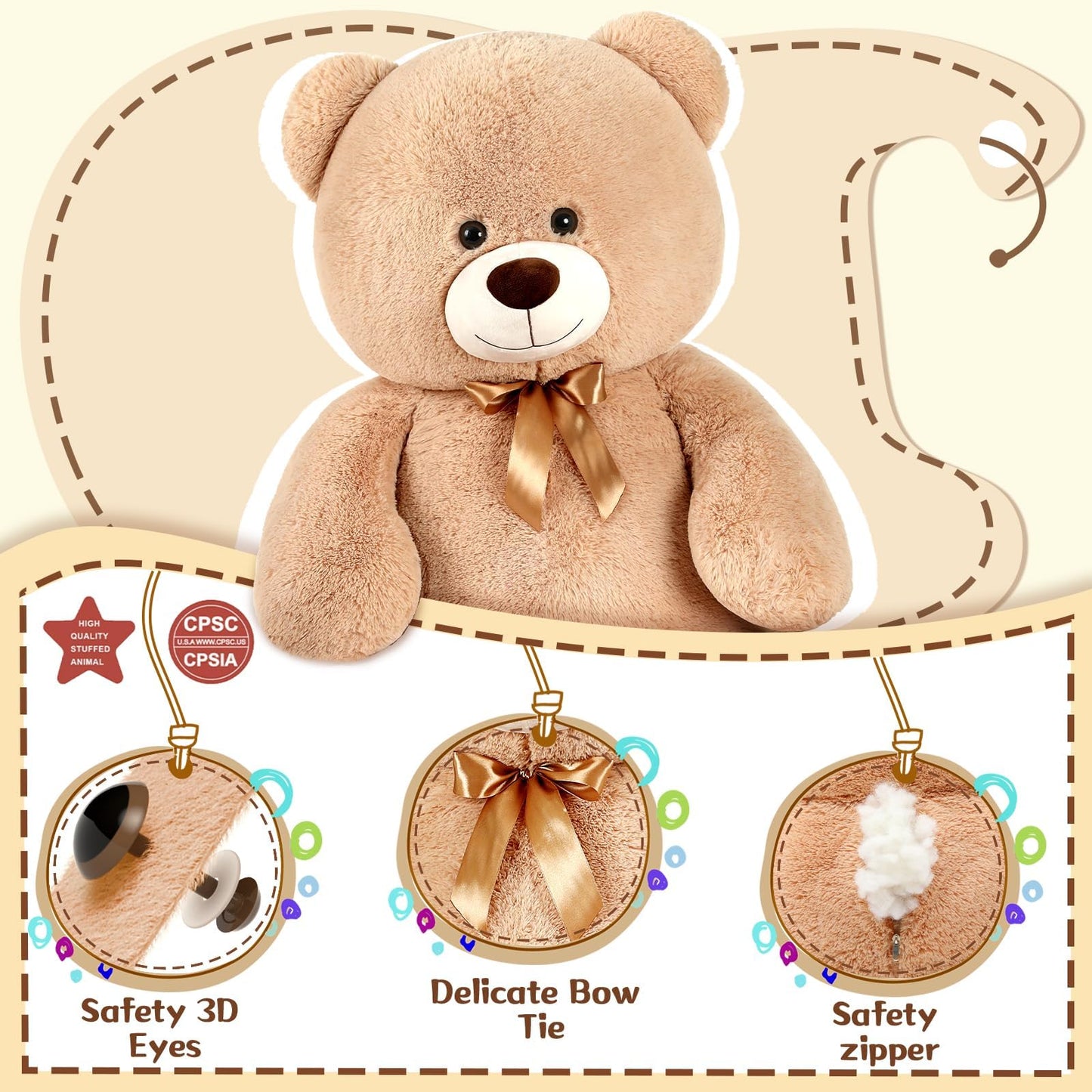 MaoGoLan 4ft Giant Teddy Bear – 47-Inch Plush Gift for Her & Kids