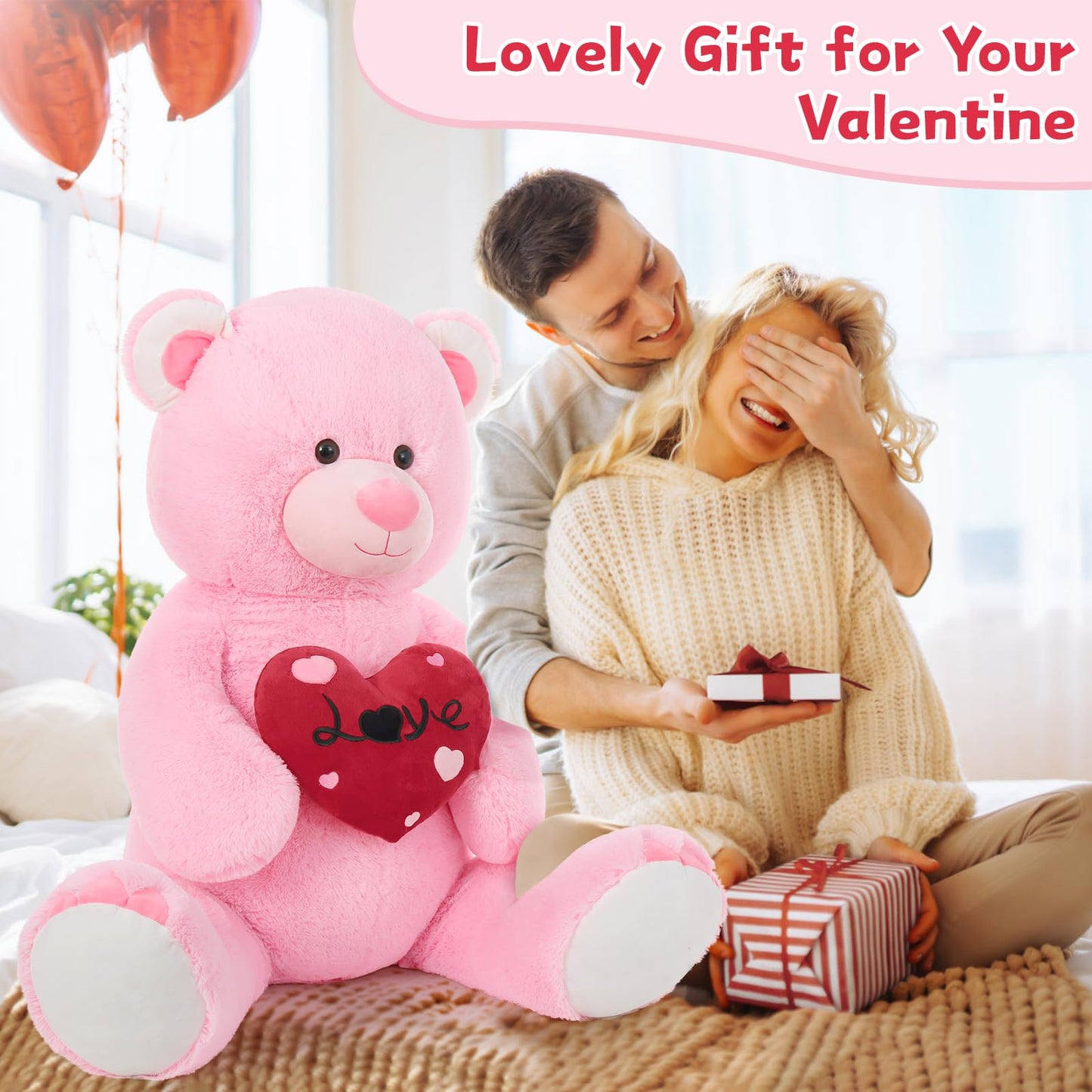 MaoGoLan 51-Inch Pink Teddy Bear with Red Heart — Plush Gift