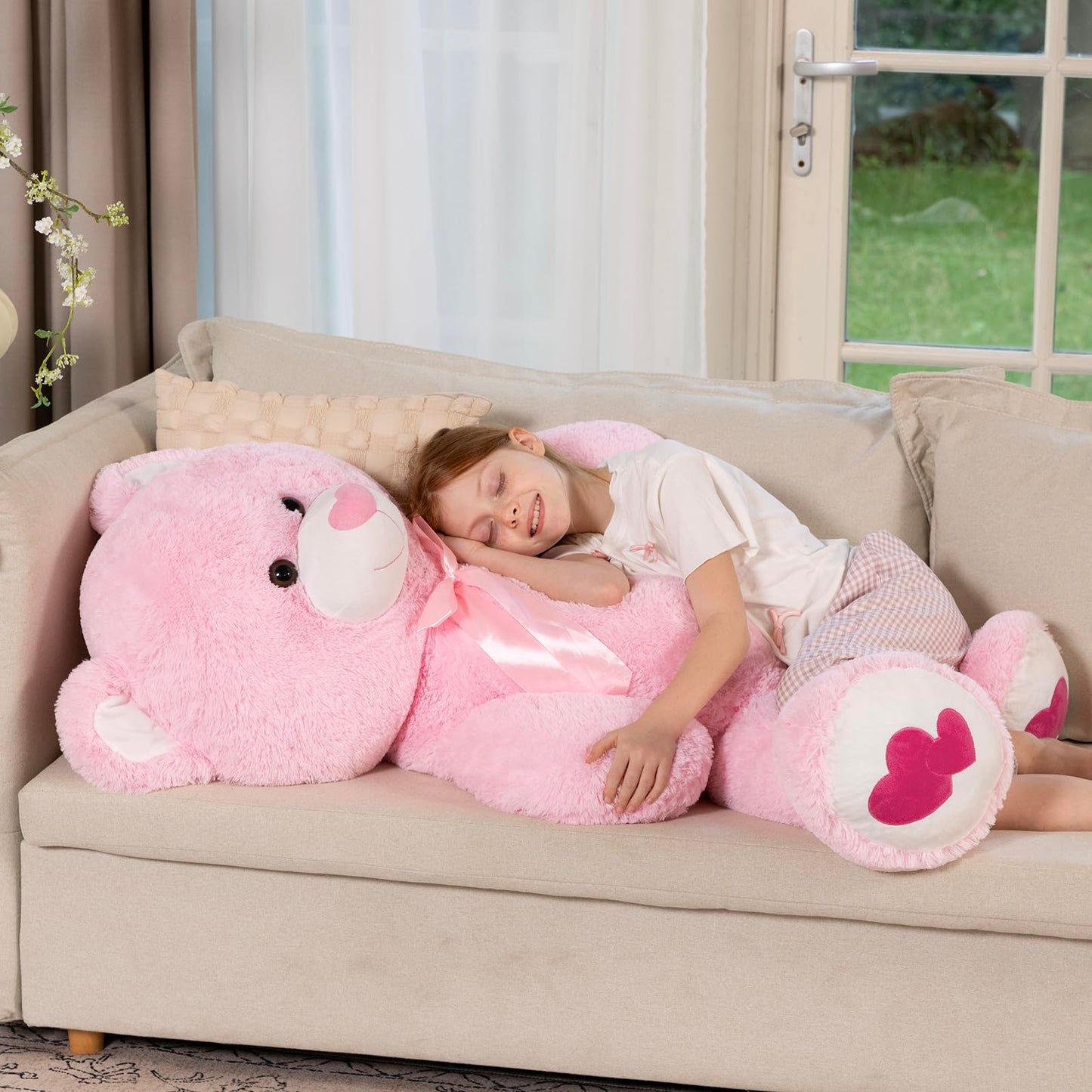 MaoGoLan Giant Pink Teddy Bear Plush 47 Inch – Heart Footprints & Heart Nose
