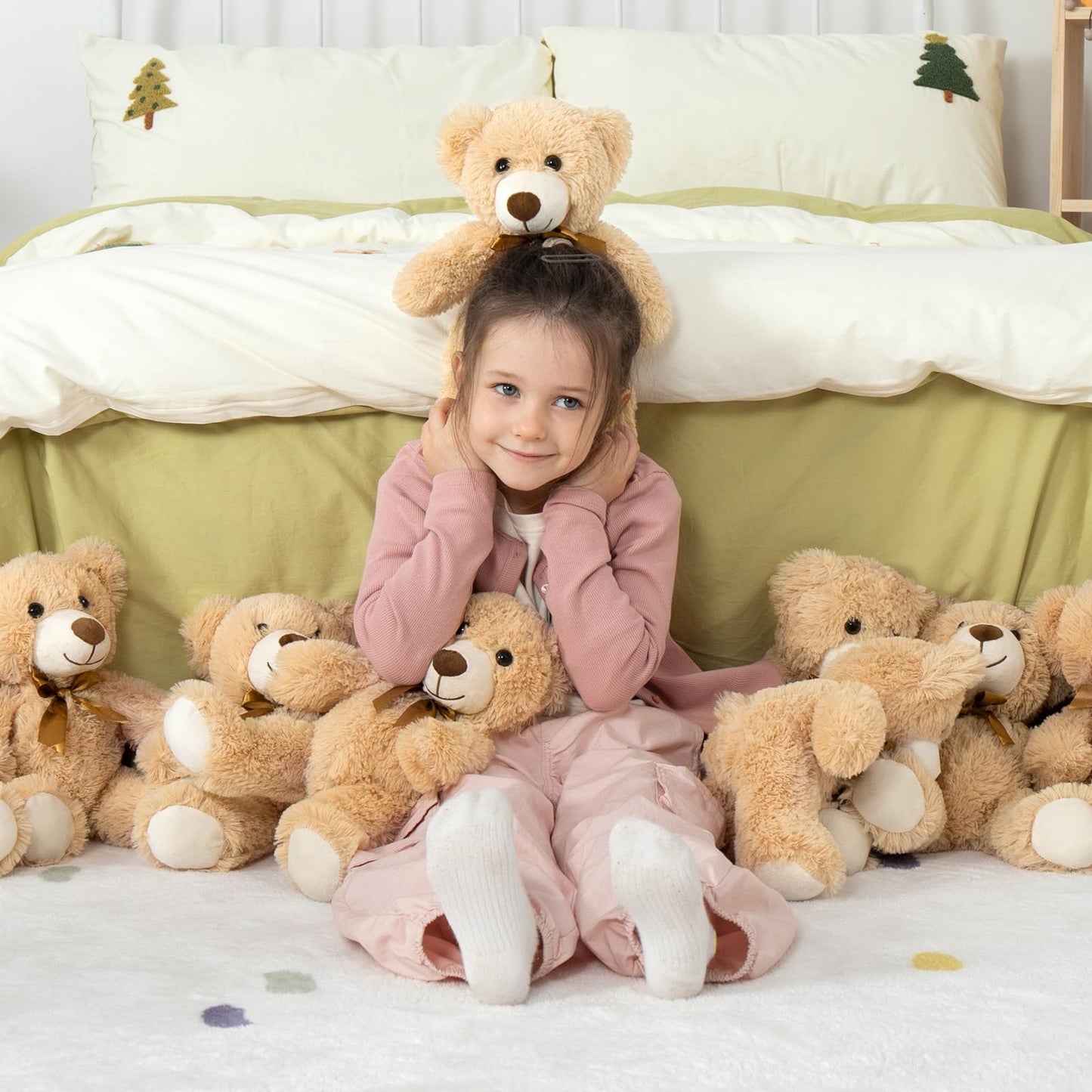 MaoGoLan 7Pcs Bulk Teddy Bears — Soft 13.5-inch Mini Plush for Baby Showers, Weddings & Parties