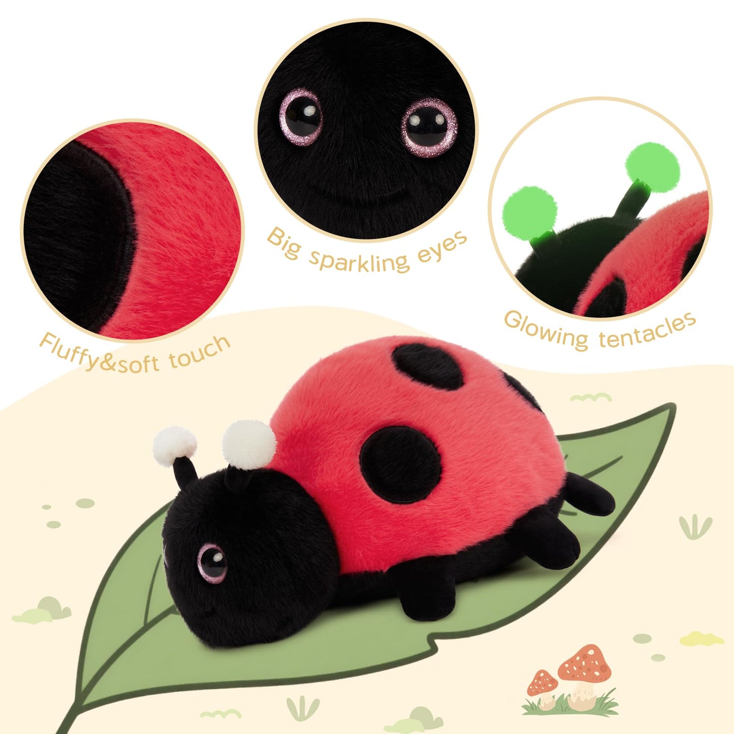 MaoGoLan 4Pcs Ladybug Plush Set – Glow-in-Dark Mama + 3 Babies