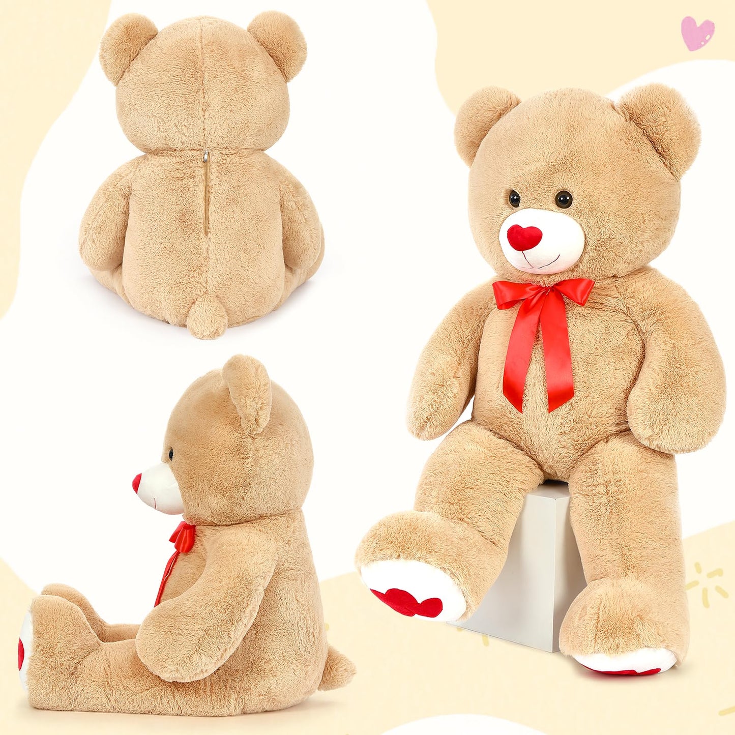 MaoGoLan Giant 47-Inch Teddy Bear Plush – Heart Footprints & Heart Nose | Valentine Gift