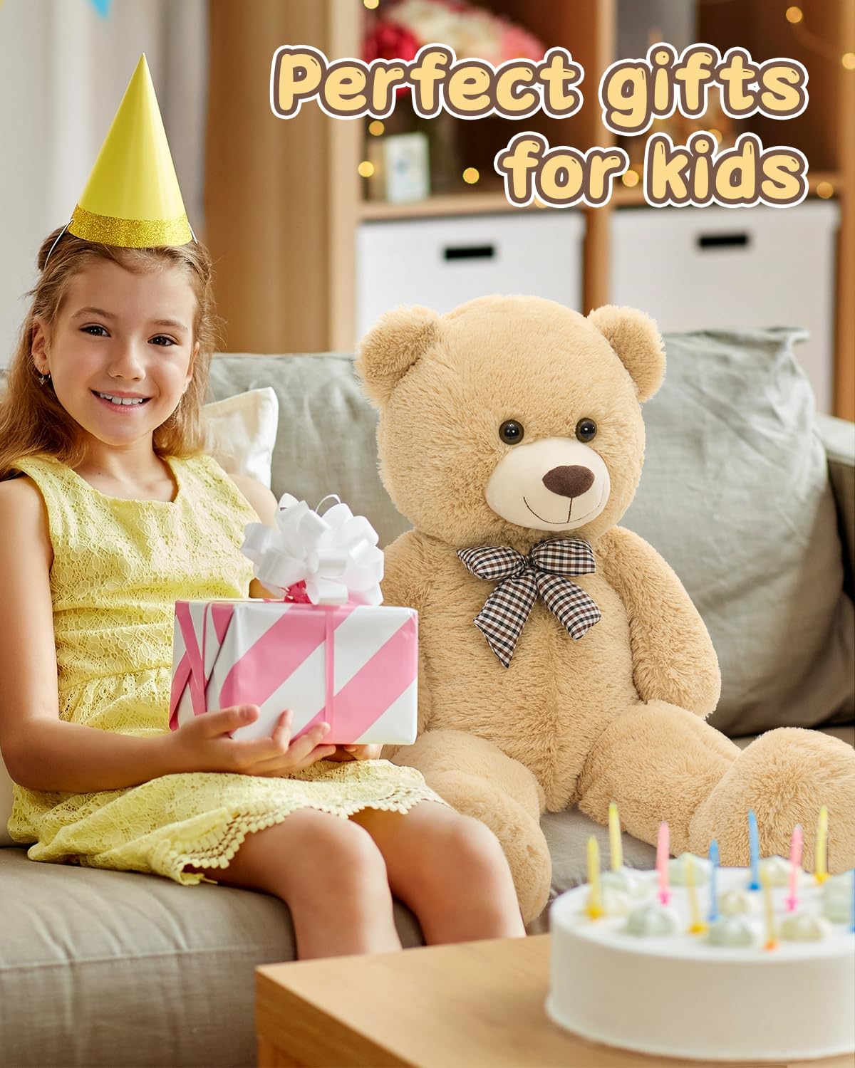 MaoGoLan Giant Teddy Bear Plush Toy - 39-Inch Ultra-Soft Tan Bear for Gifts, Baby Showers & Valentines Day