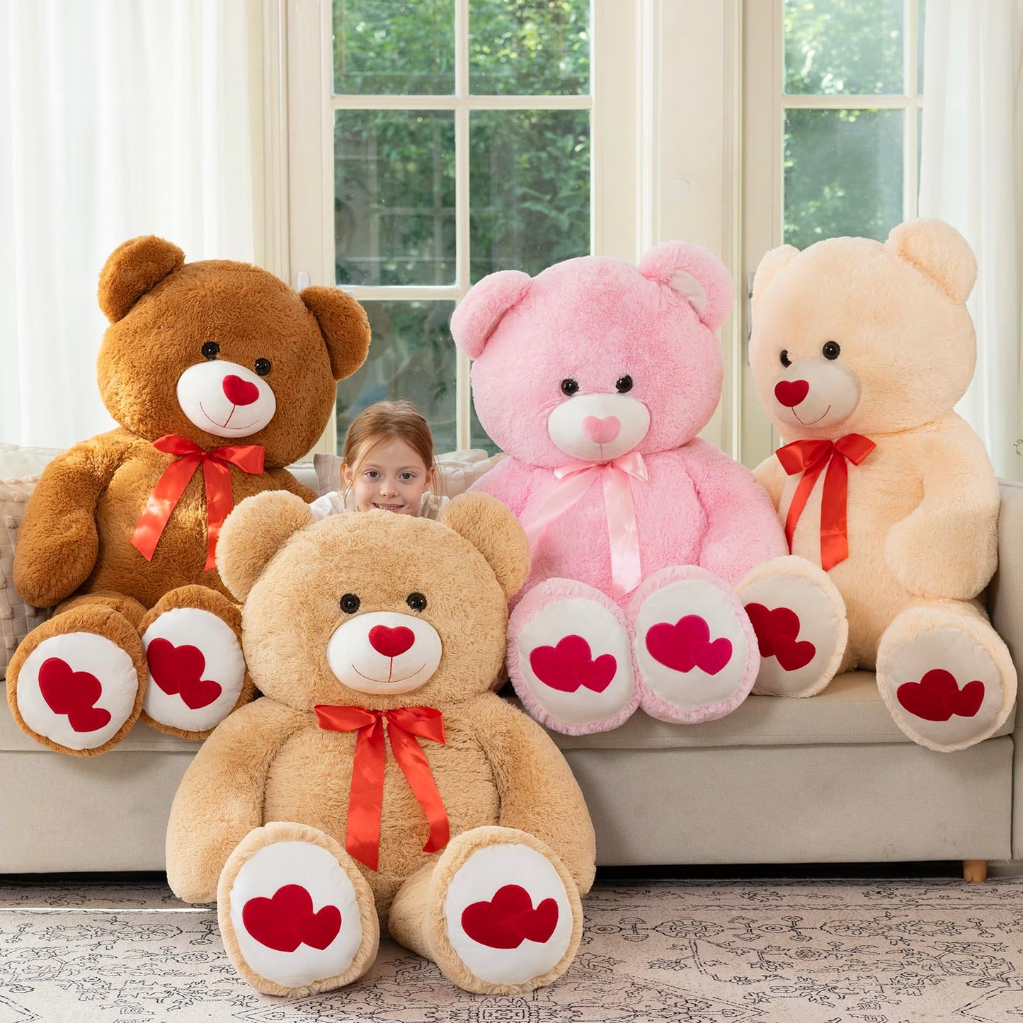 MaoGoLan Giant 47-Inch Teddy Bear Plush – Heart Footprints & Heart Nose | Valentine Gift