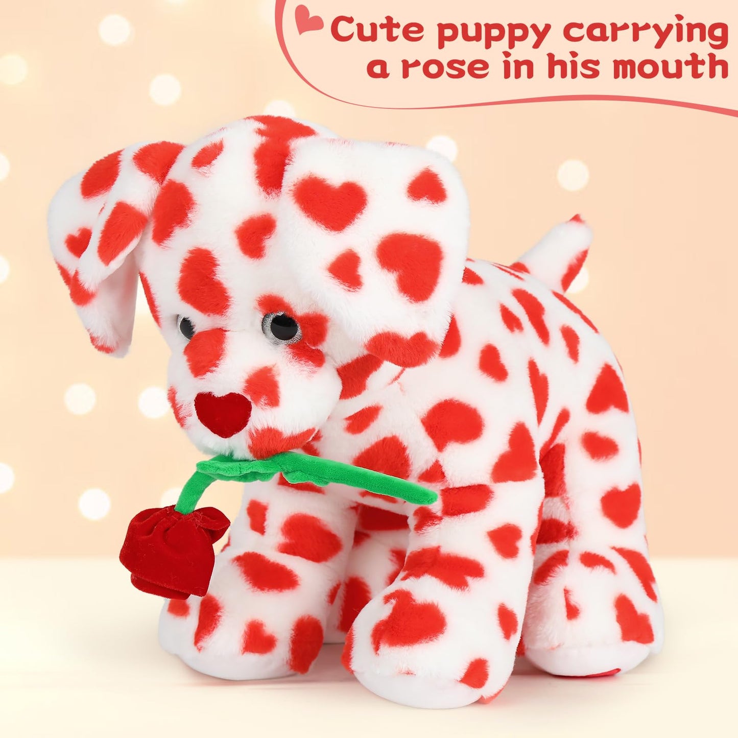 MaoGoLan 18-Inch Dalmatian Plush Dog with Red Rose – Large Soft Stuffed Puppy Gift