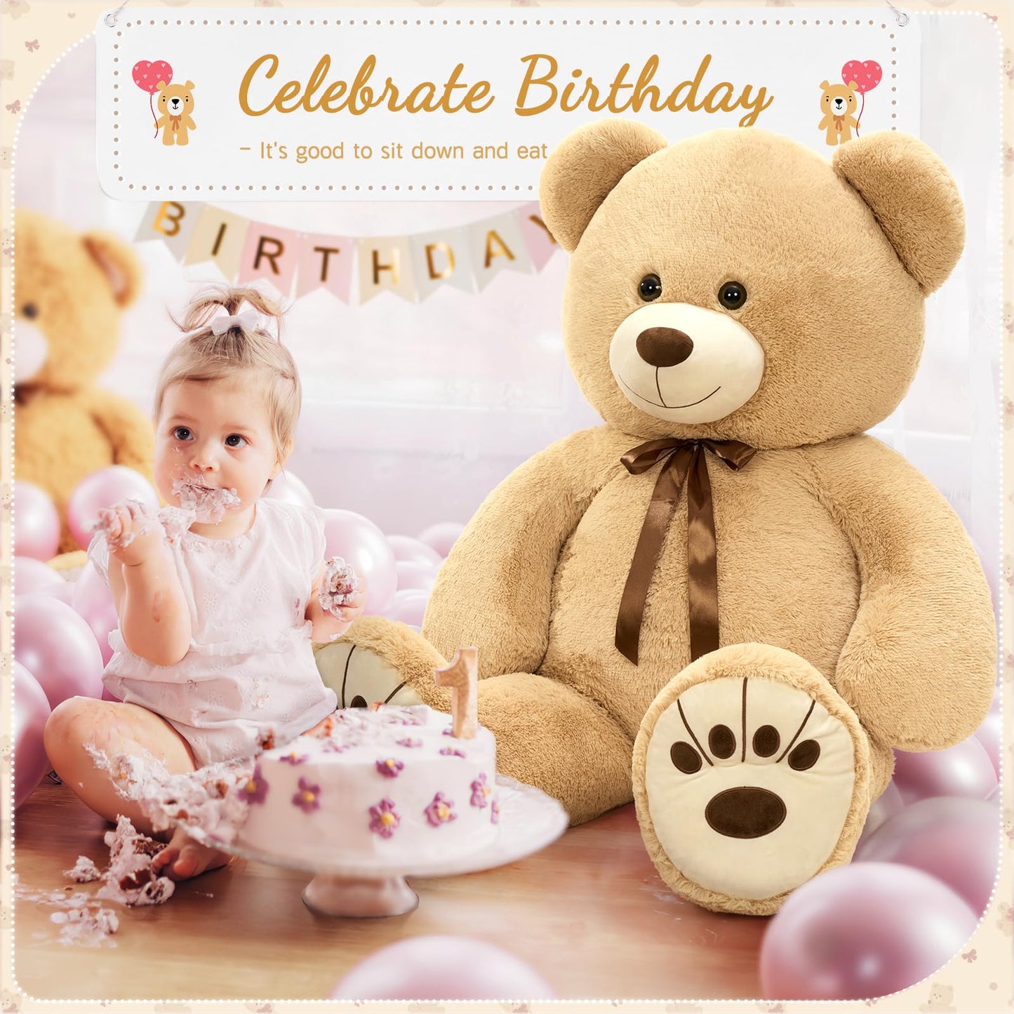 MaoGoLan 59-Inch Giant Teddy Bear – Cream Plush, 5ft Big Stuffed Animal for Kids, Gifts & Decor
