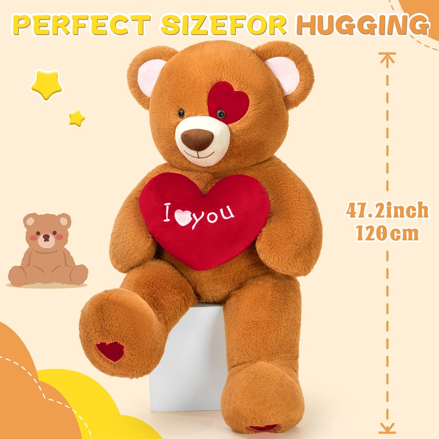 MaoGoLan Giant 4ft Teddy Bear with Heart – Romantic Valentines Gift