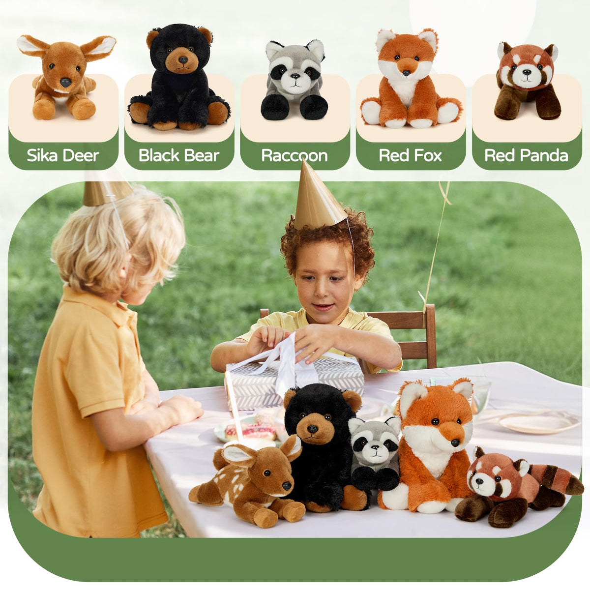 MaoGoLan 5-Pack Soft Woodland Plush Toys — 8-inch Animals for Kids, Parties & Decor