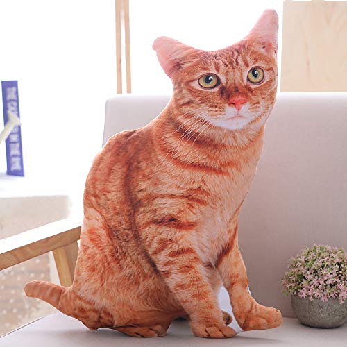 Maomoto 19.6'' Cat Throw Pillow - 3D Plush Cushion for Kids & Home Decor (Orange)