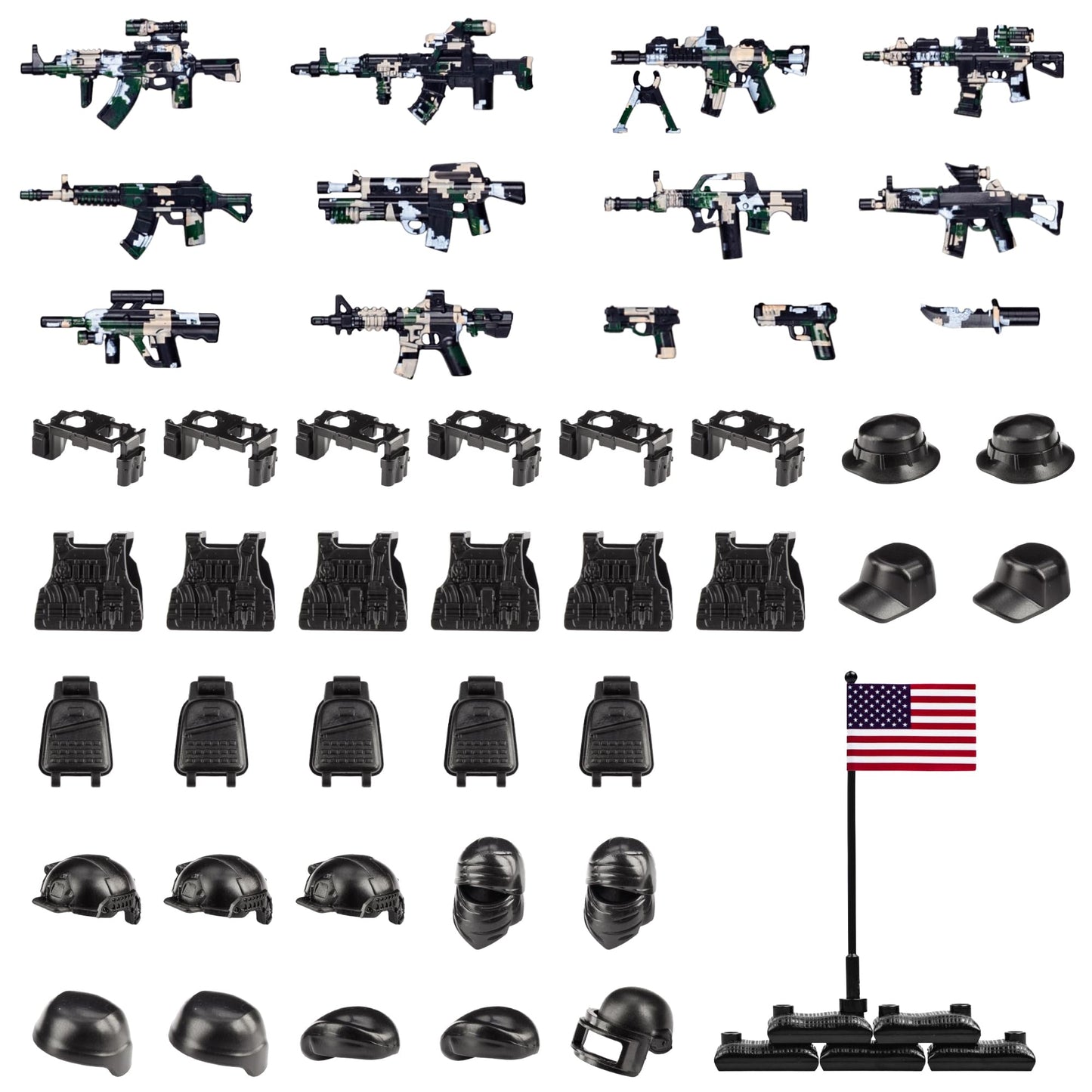 MaozyHomie 51 Pcs Toy Soldiers Set – US Camouflage Weapons, Army Battle Toys, Compatible with Major Brands