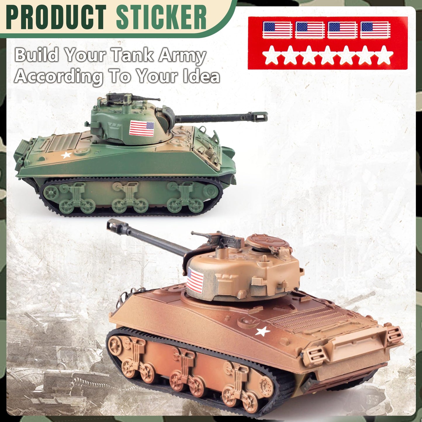 MaozyHomie WW2 Army Tank & Army Men Playset — 2 Tanks + 10 Soldiers, 1:72 Scale