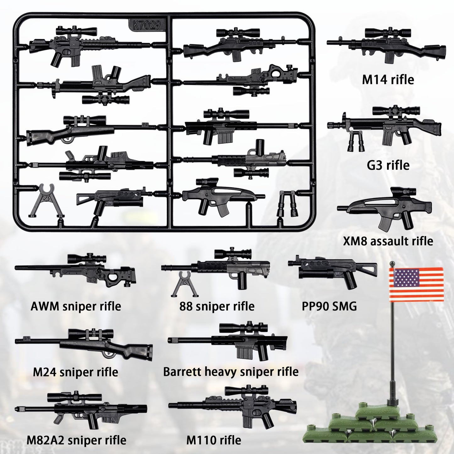 MaozyHomie Weapons Pack – Military US Weapons Building Blocks Compatible with Major Brands