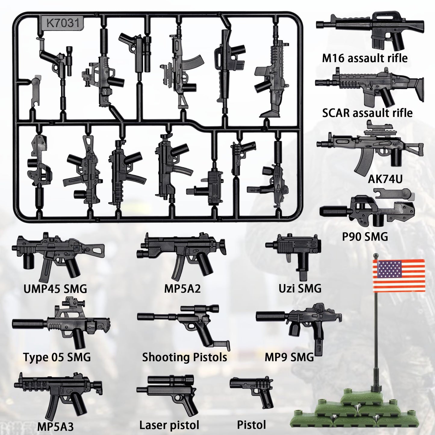 MaozyHomie Weapons Pack – Military US Weapons Building Blocks Compatible with Major Brands