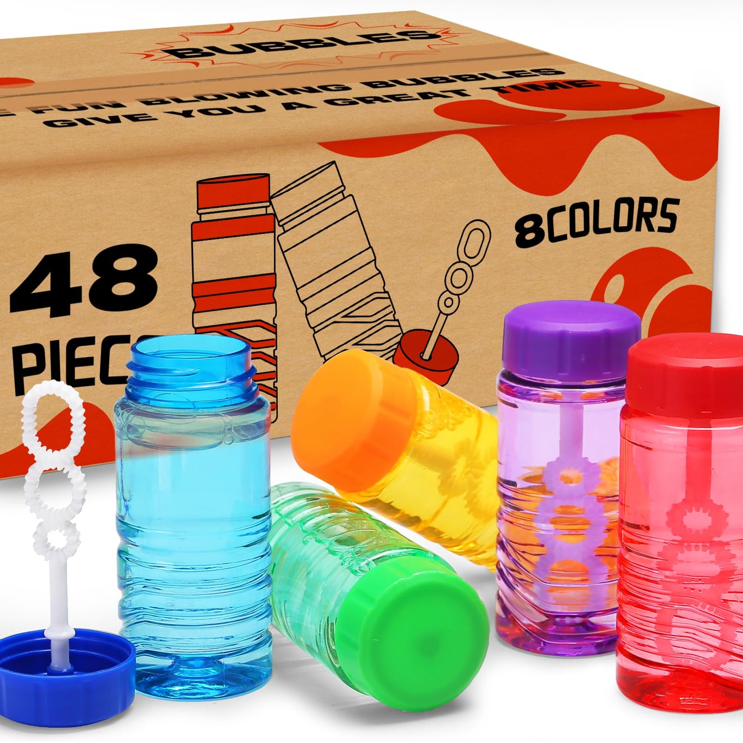 Mapixo 48-Pack Neon Bubble Bottles with Wand-Cap (8 Colors) – Party Favors