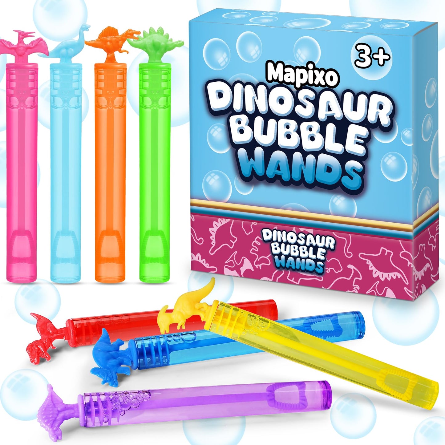 MAPIXO 32-Pack Bubble Party Favors – 8 Dino Mini Wands in Gift Box