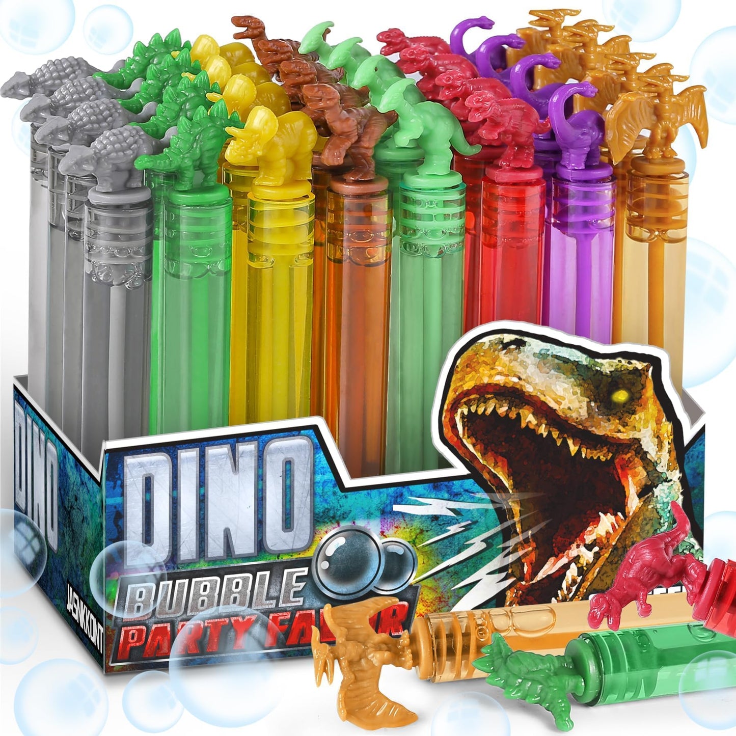 MAPIXO Dinosaur Bubbles Wands – 32 Pack Mini Bubble Party Favors