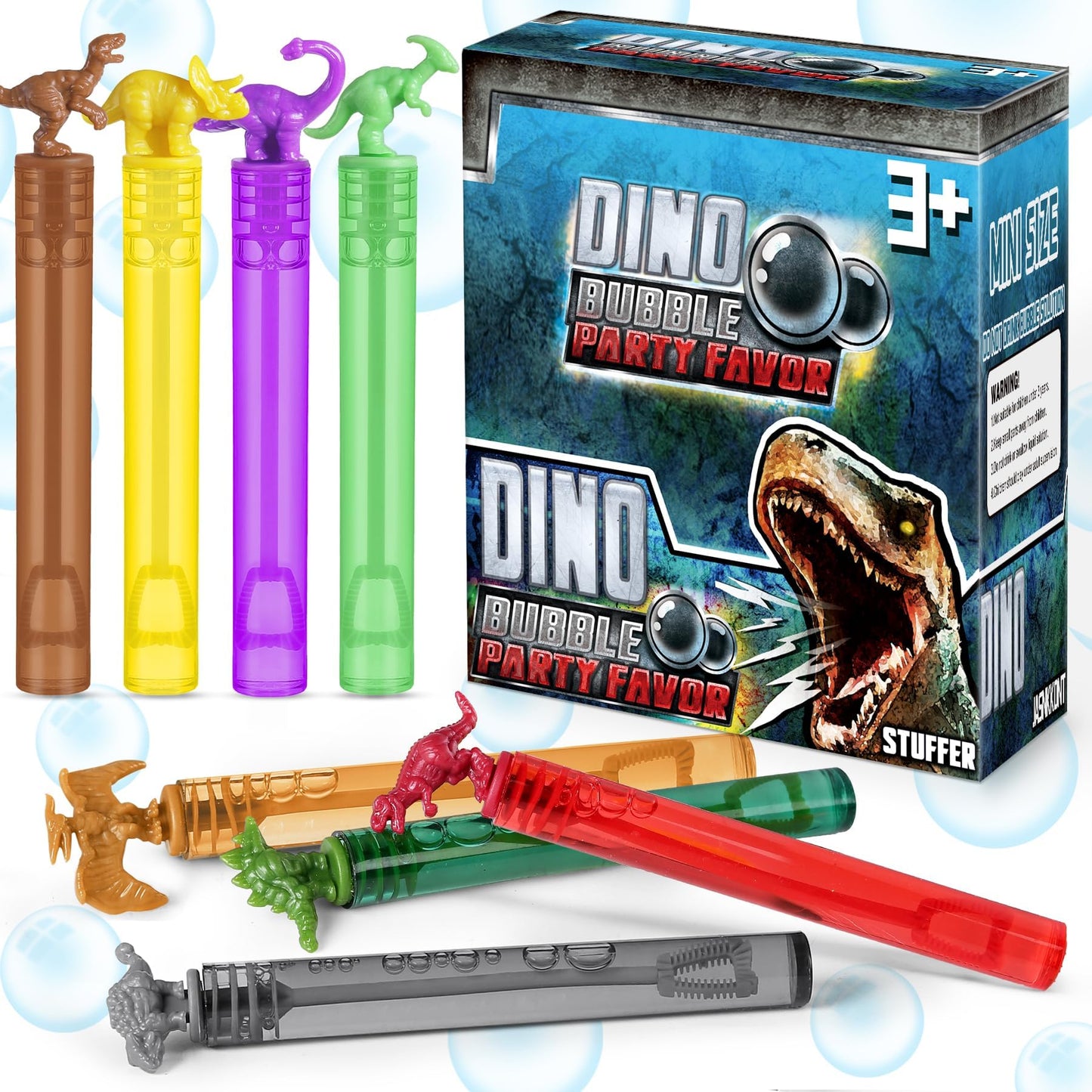 MAPIXO Dinosaur Bubbles Wands – 32 Pack Mini Bubble Party Favors