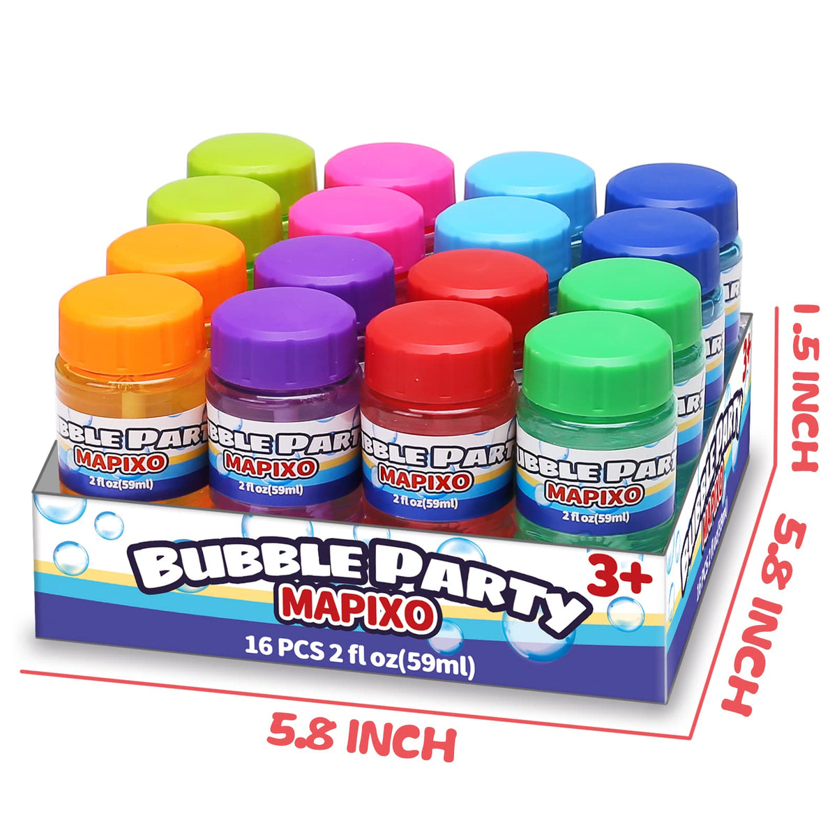 MAPIXO 16-Pack Bubble Set with Wand-Attached Caps – Colorful Party Favors