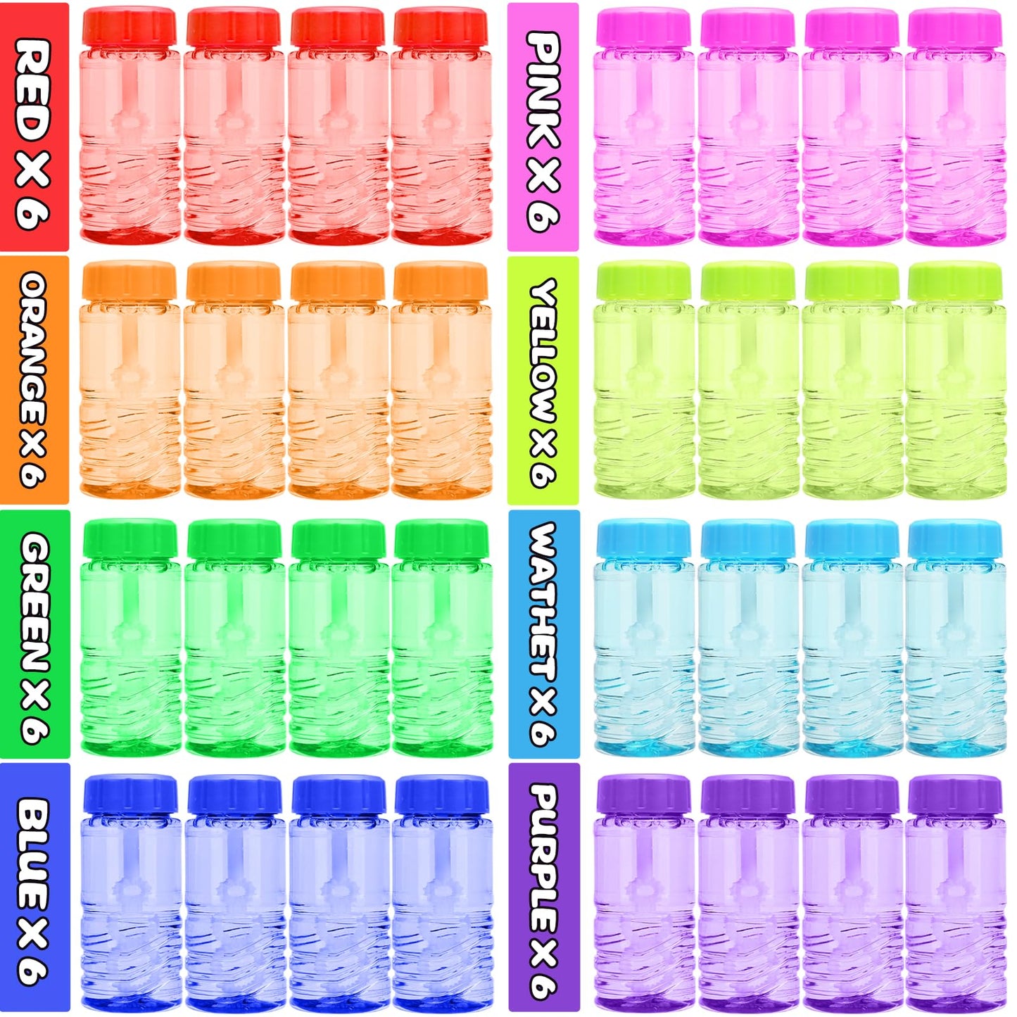 Mapixo 48-Pack Neon Bubble Bottles with Wand-Cap (8 Colors) – Party Favors
