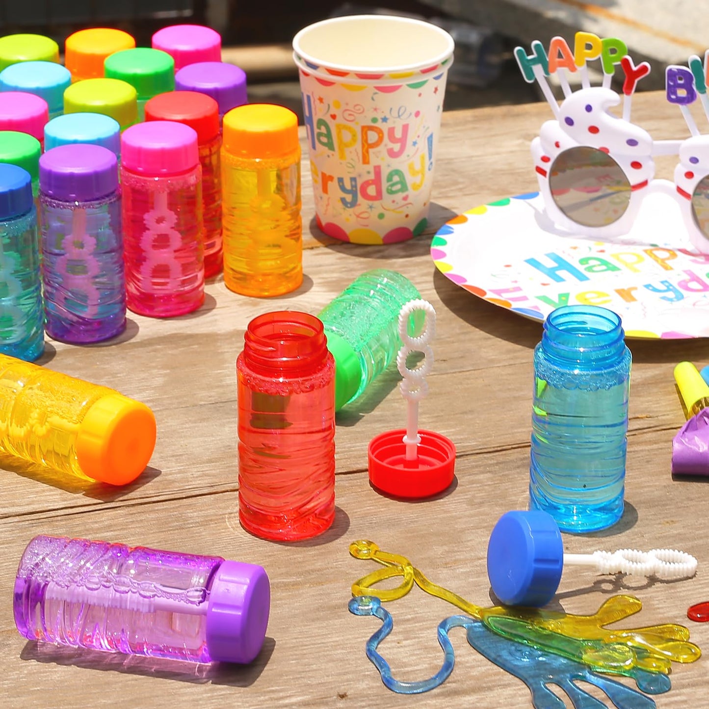 Mapixo 48-Pack Neon Bubble Bottles with Wand-Cap (8 Colors) – Party Favors