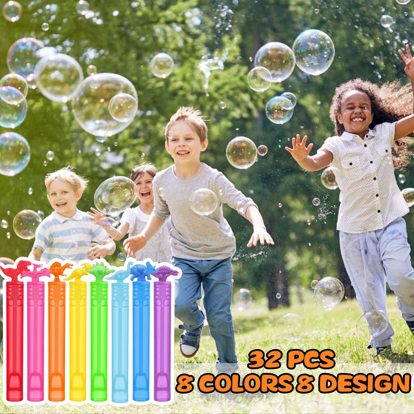 MAPIXO 32-Pack Bubble Party Favors – 8 Dino Mini Wands in Gift Box