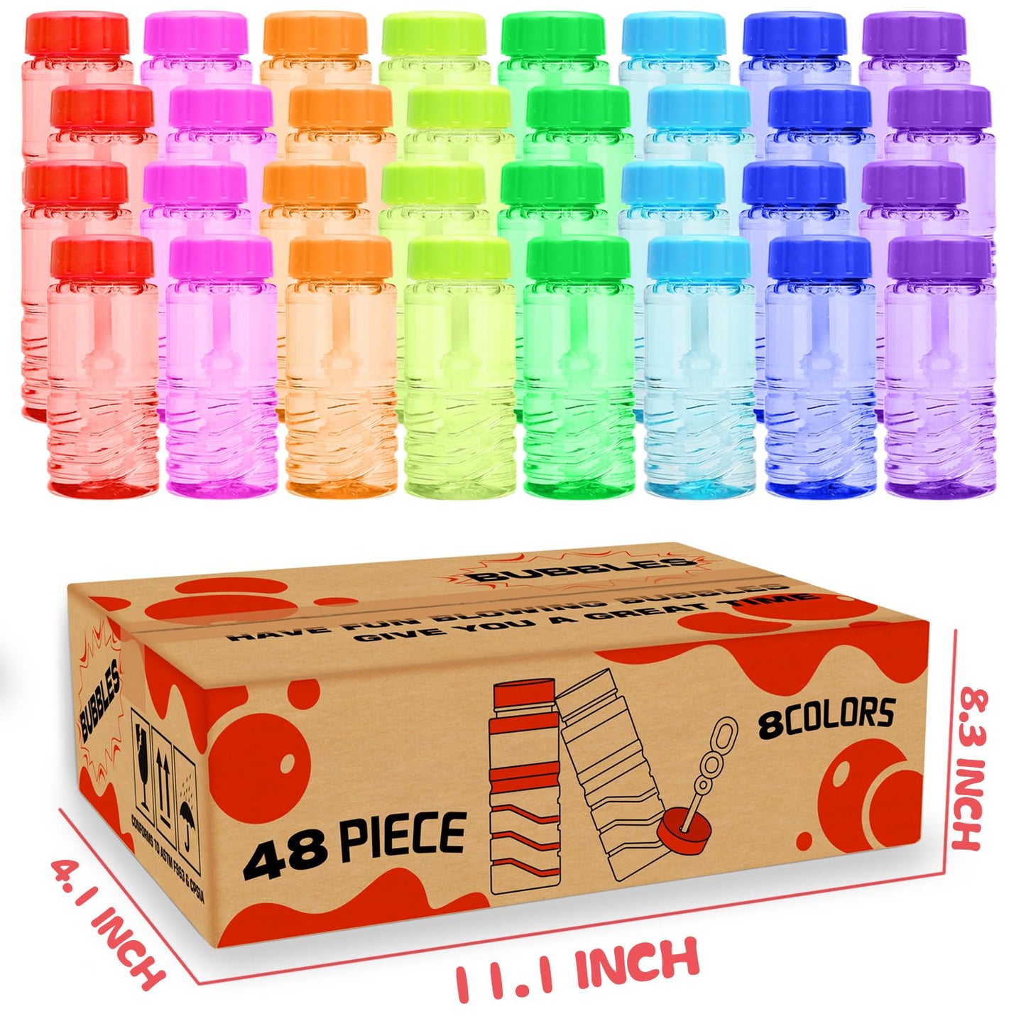 Mapixo 48-Pack Neon Bubble Bottles with Wand-Cap (8 Colors) – Party Favors