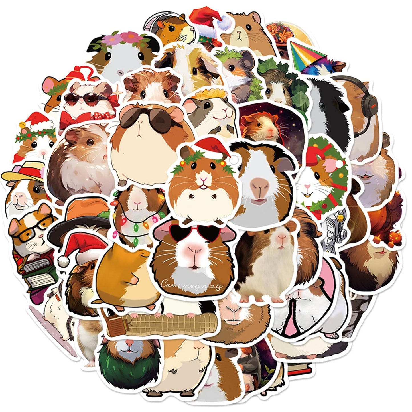 MAQIYI 50pcs Guinea Pig Stickers – Cute Cartoon Cavy Vinyl Decals for Laptops, Water Bottles & Journals